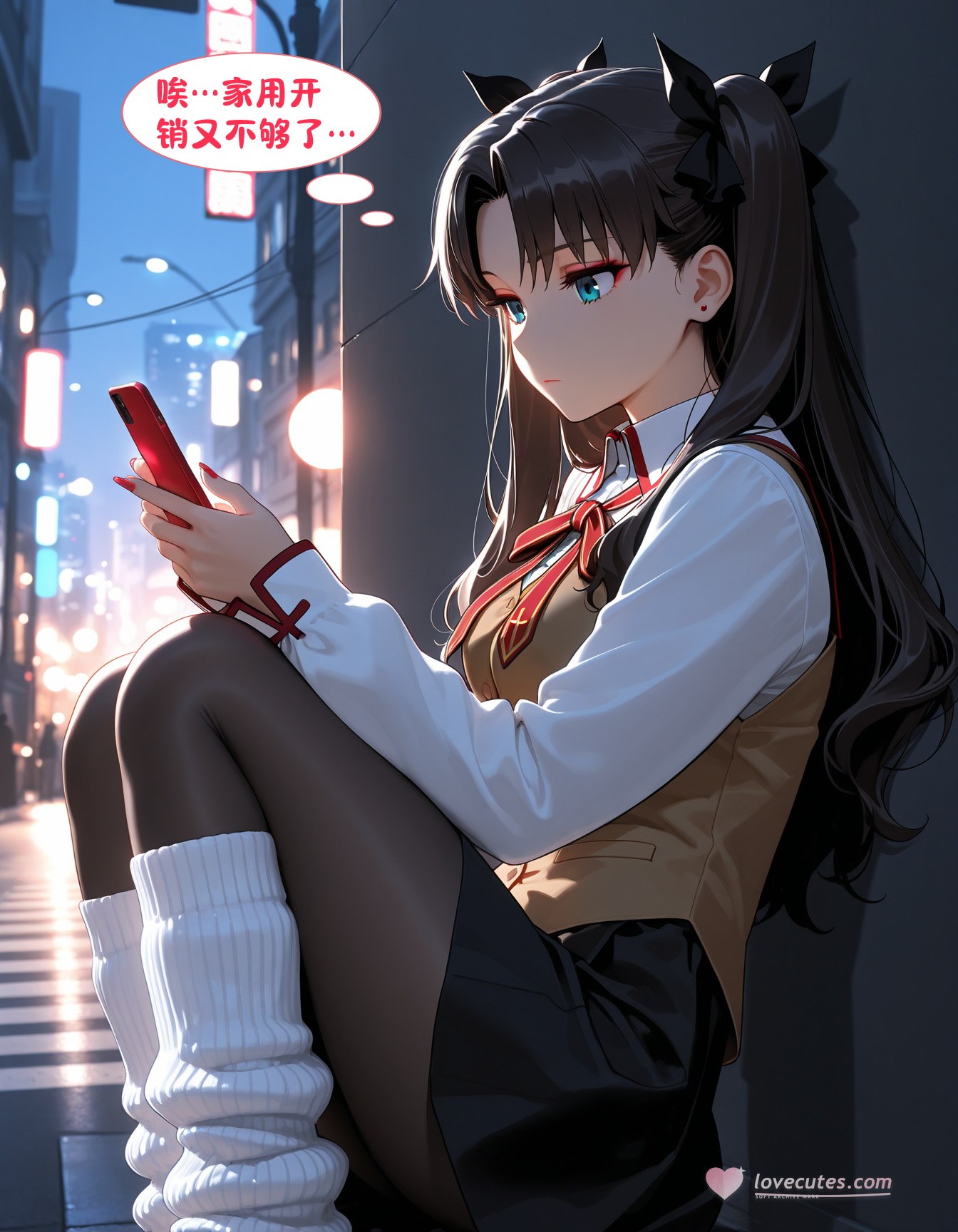 AI Generated Anime Girl - 远坂凛的来财日子：ชุดนักเรียนถ่ายบนเตียงเปิดรู 210P