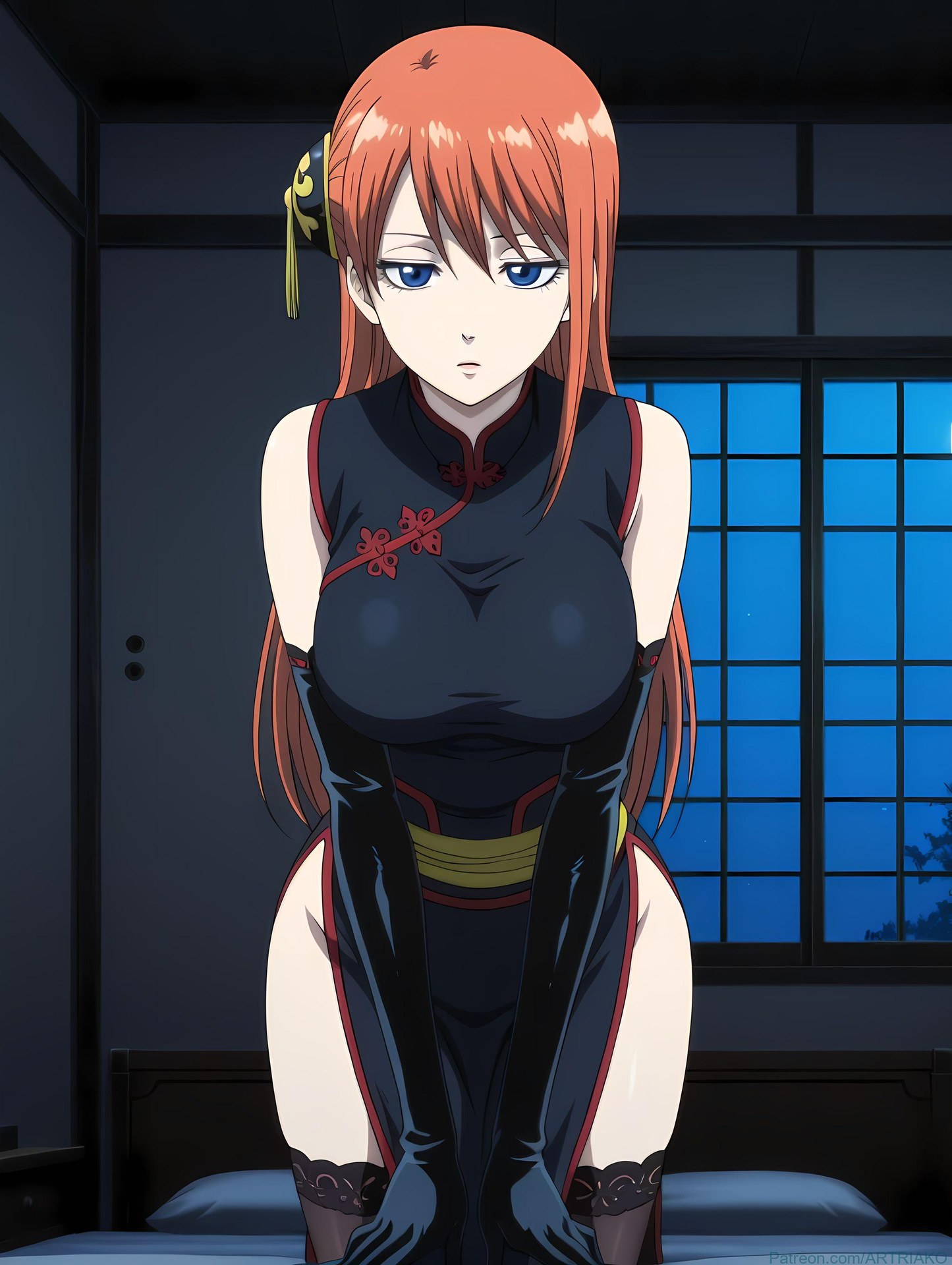 AI Generated Anime Girl - 银魂-神乐：黑丝床拍露穴 182P