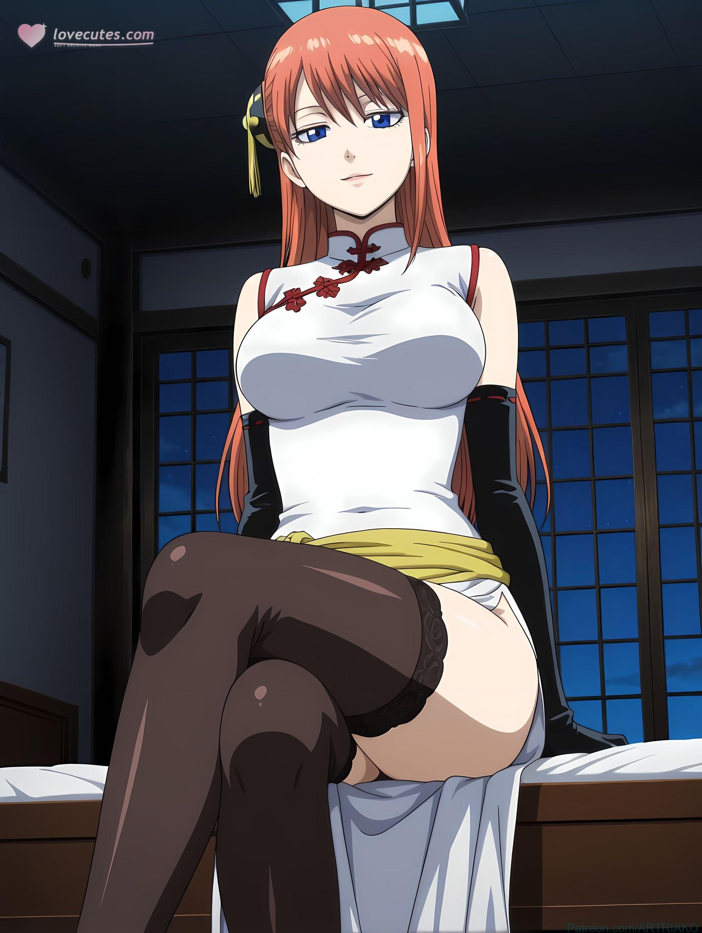 AI Generated Anime Girl - 银魂-神乐：黑丝床拍露穴 182P