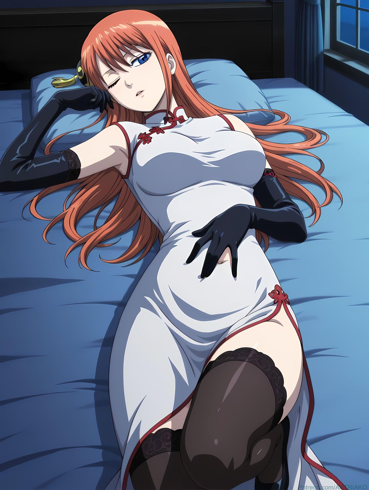 AI Generated Anime Girl - 银魂-神乐：黑丝床拍露穴 182P