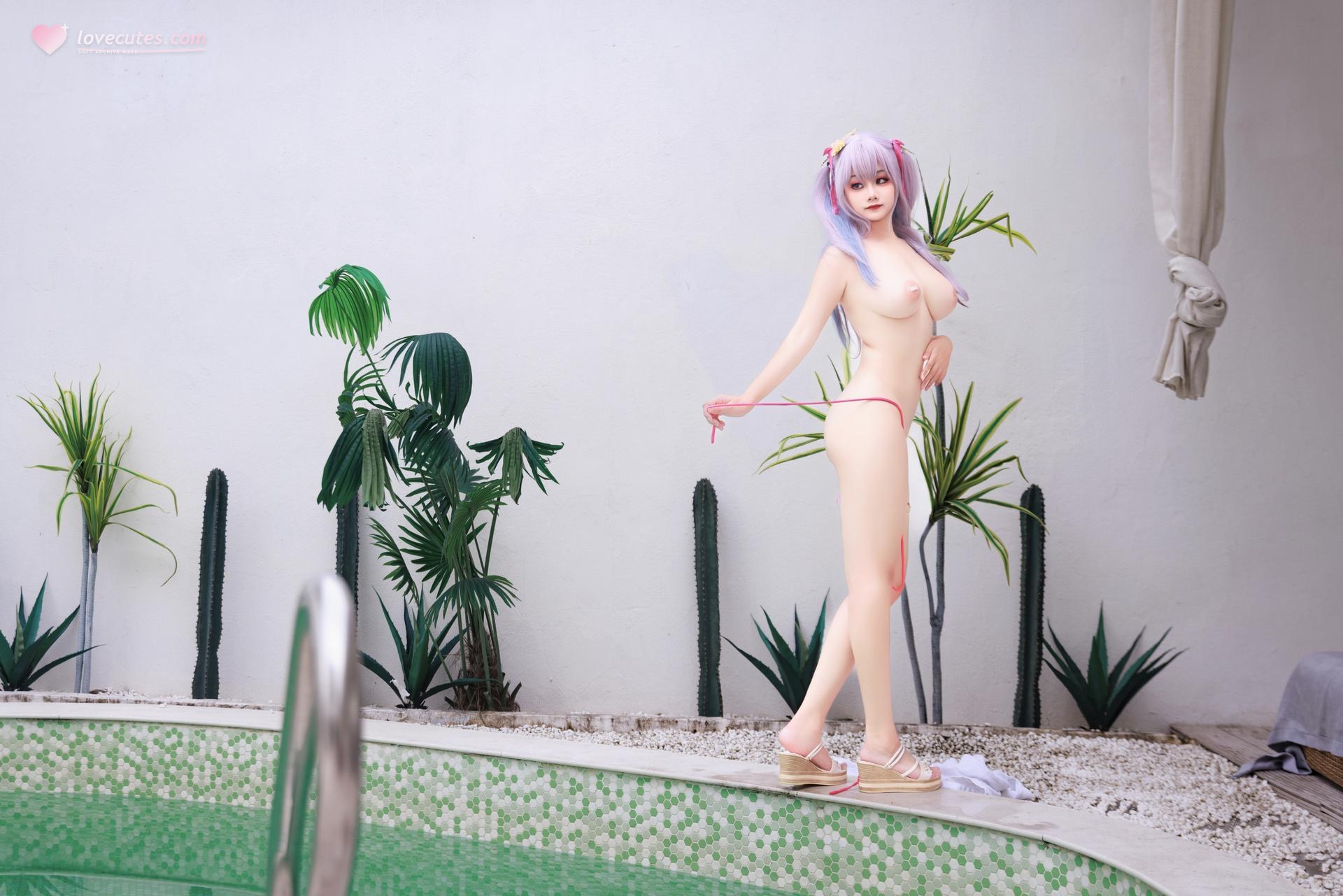 [cosplay] 阿雪雪 - 碧蓝航线 普利茅斯：泳装白丝美腿 99P2V