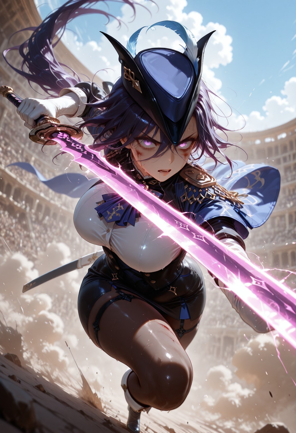 AI Generated Anime Girl - 原神 克洛琳德：黑丝紧身衣露穴 283P