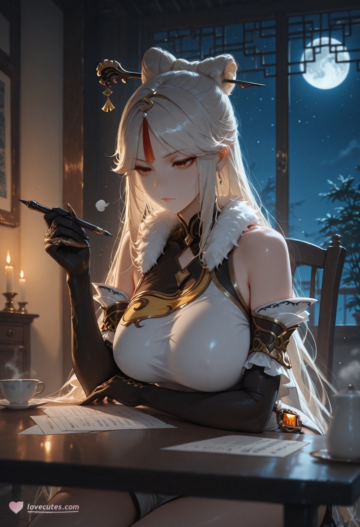 AI Generated Anime Girl - 原神 申鹤: 黑丝蕾丝内衣露穴 267P
