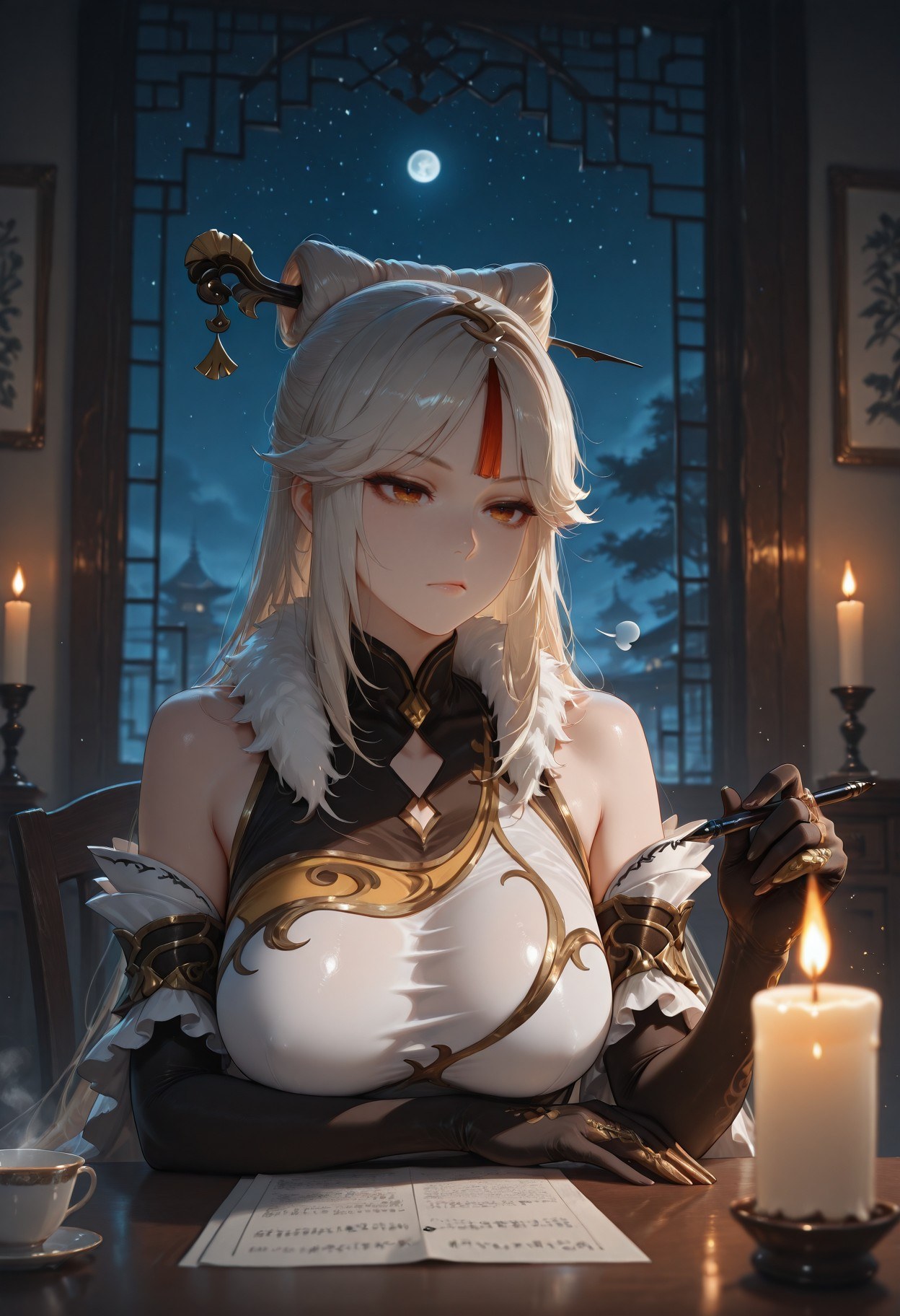 AI Generated Anime Girl - 原神 申鹤: 黑丝蕾丝内衣露穴 267P