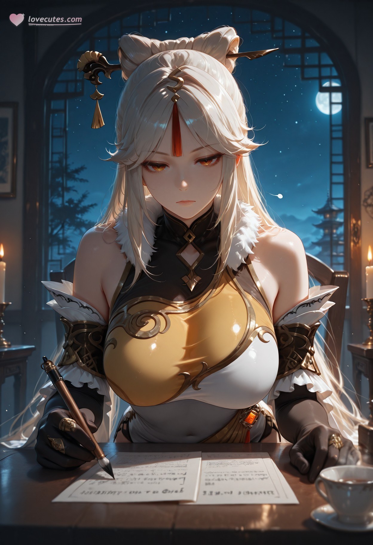 AI Generated Anime Girl - 原神 申鹤: 黑丝蕾丝内衣露穴 267P