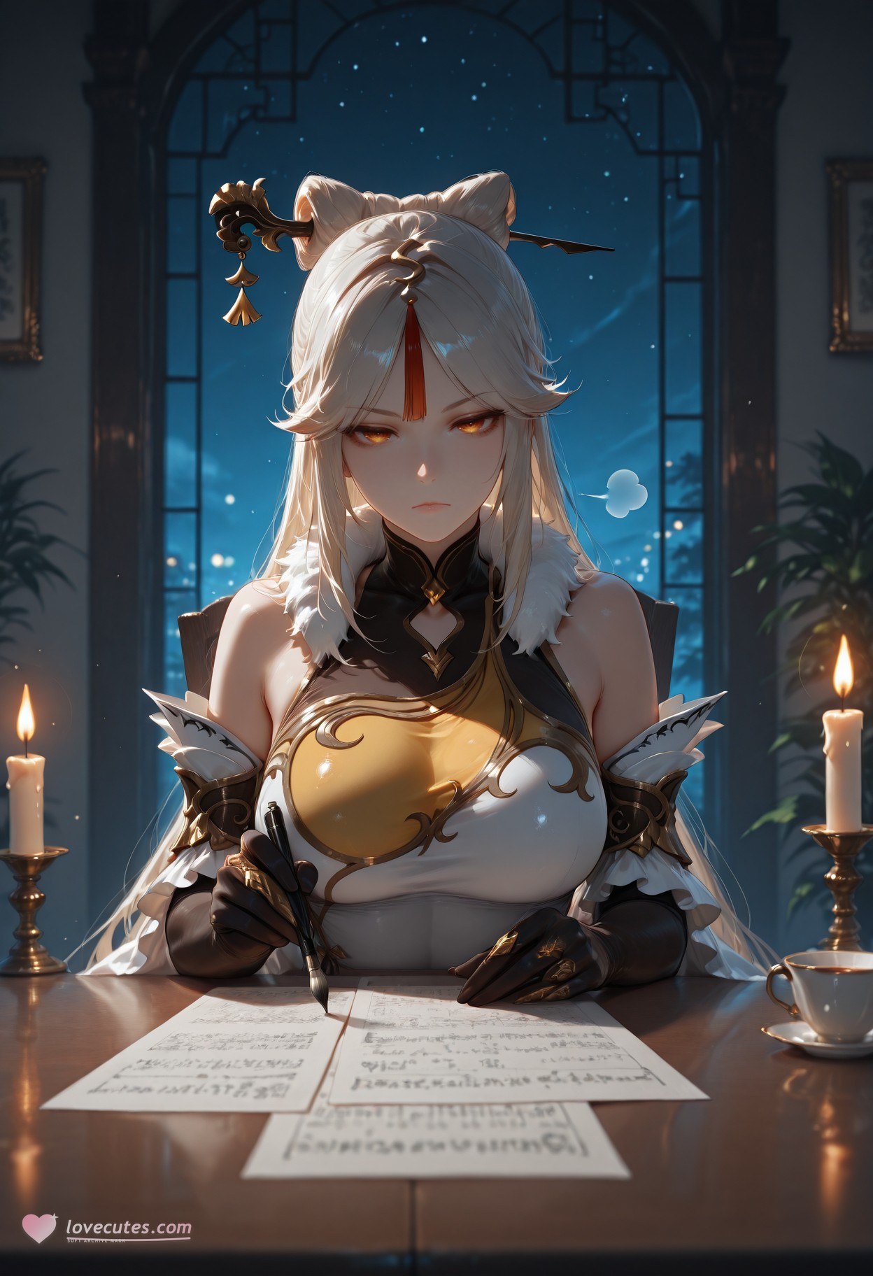 AI Generated Anime Girl - 原神 申鹤: 黑丝蕾丝内衣露穴 267P