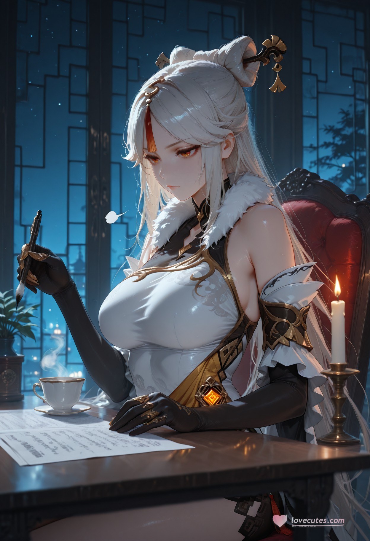 AI Generated Anime Girl - 原神 申鹤: 黑丝蕾丝内衣露穴 267P