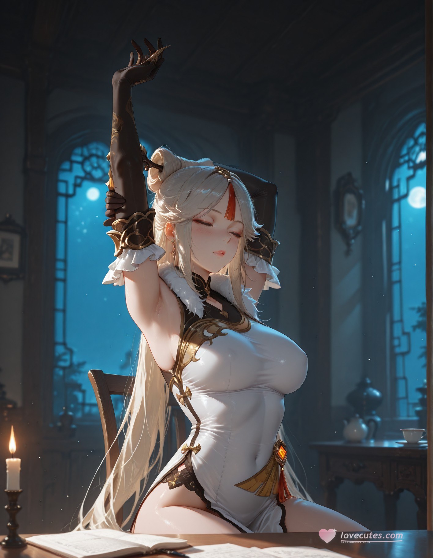 AI Generated Anime Girl - 原神 申鹤: 黑丝蕾丝内衣露穴 267P