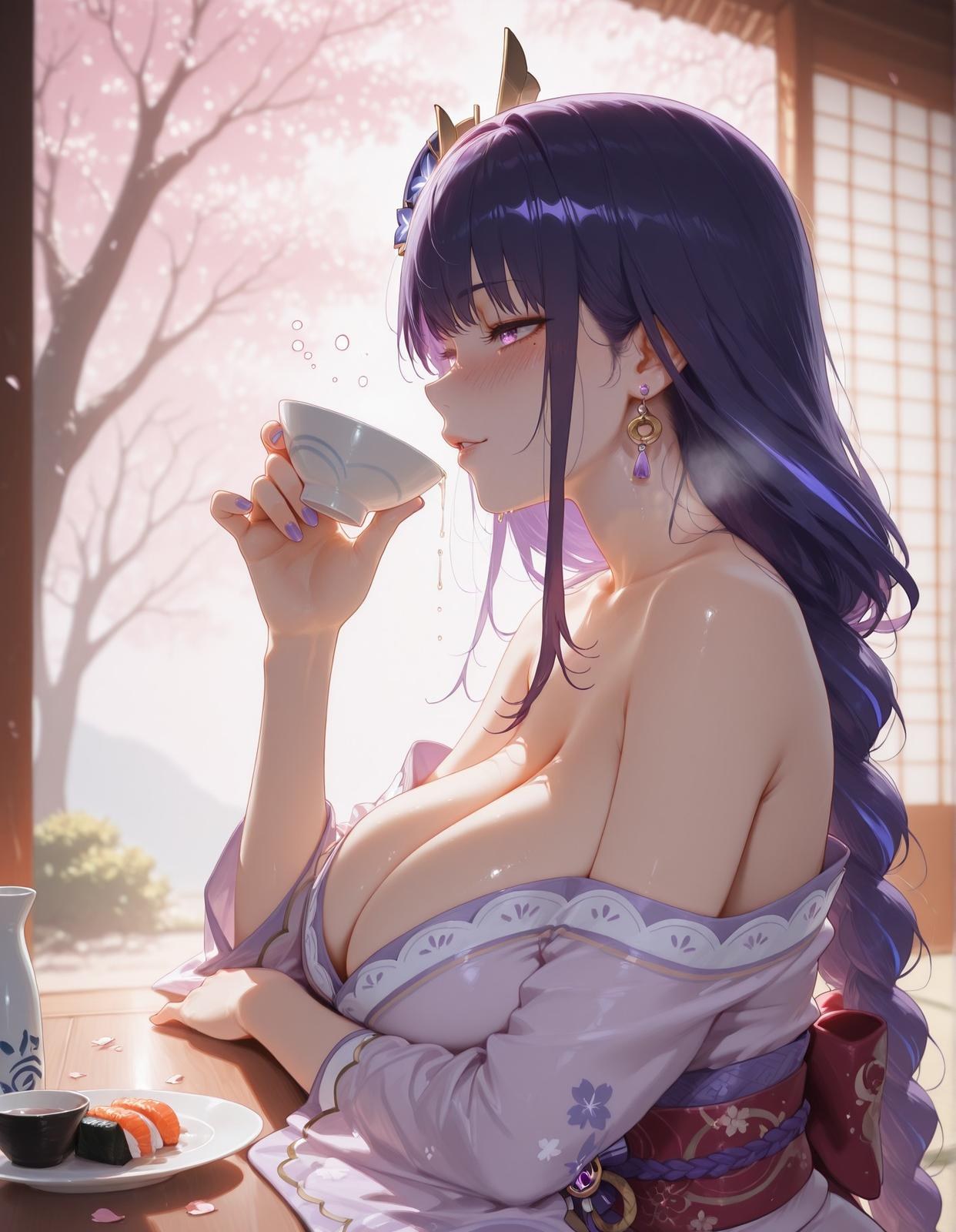 AI Generated Anime Girl - 原神 雷电将军：蕾丝内衣床拍露穴 213P