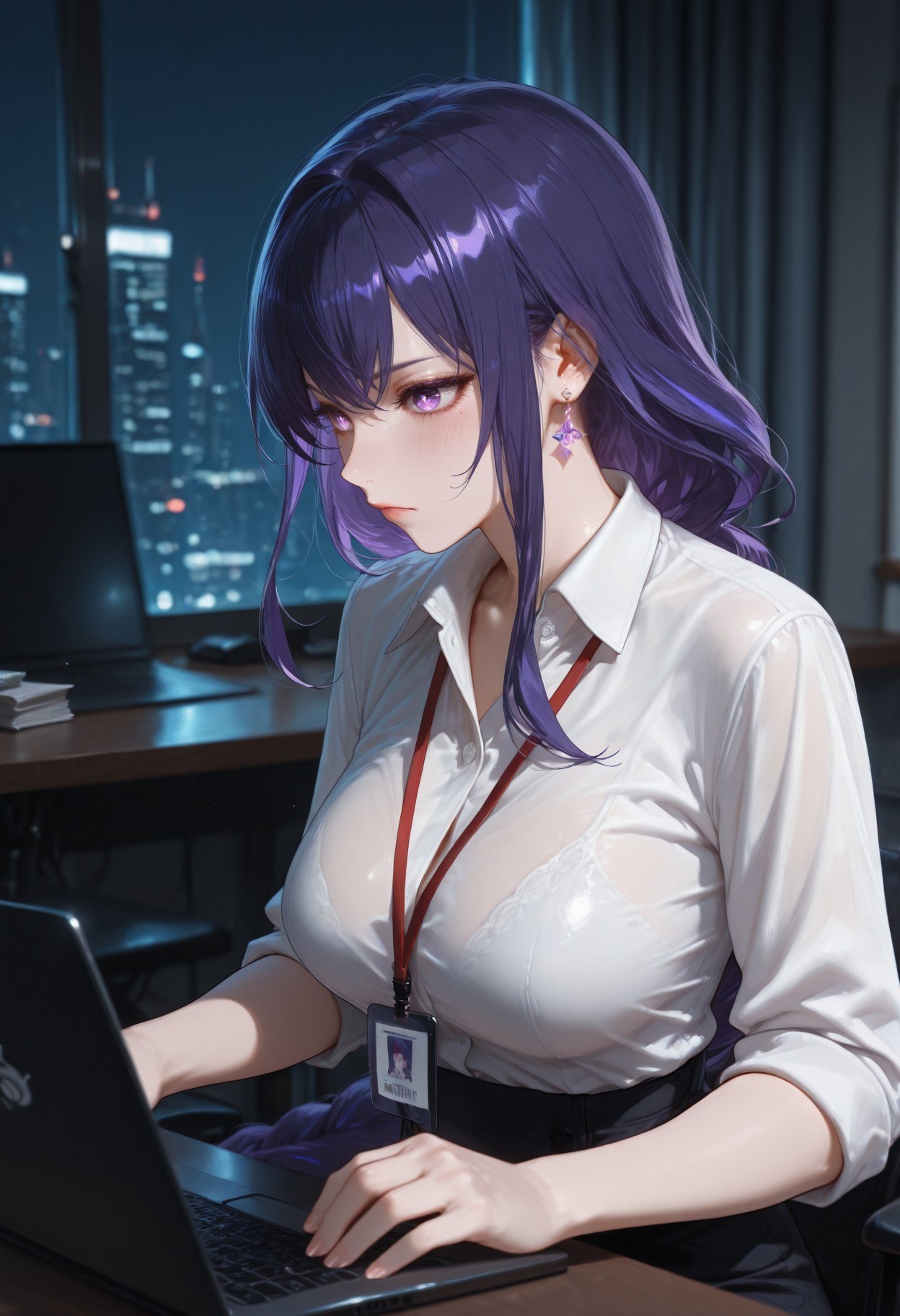 AI Generated Anime Girl - 原神 雷电将军：OL套裙黑丝 382P