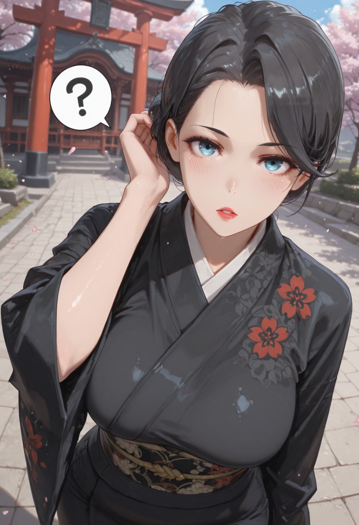 AI Generated Anime Girl - 我的青春恋爱物语果然有问题 雪之下母：黑丝蕾丝内衣紧身衣学生装湿身露穴 352P