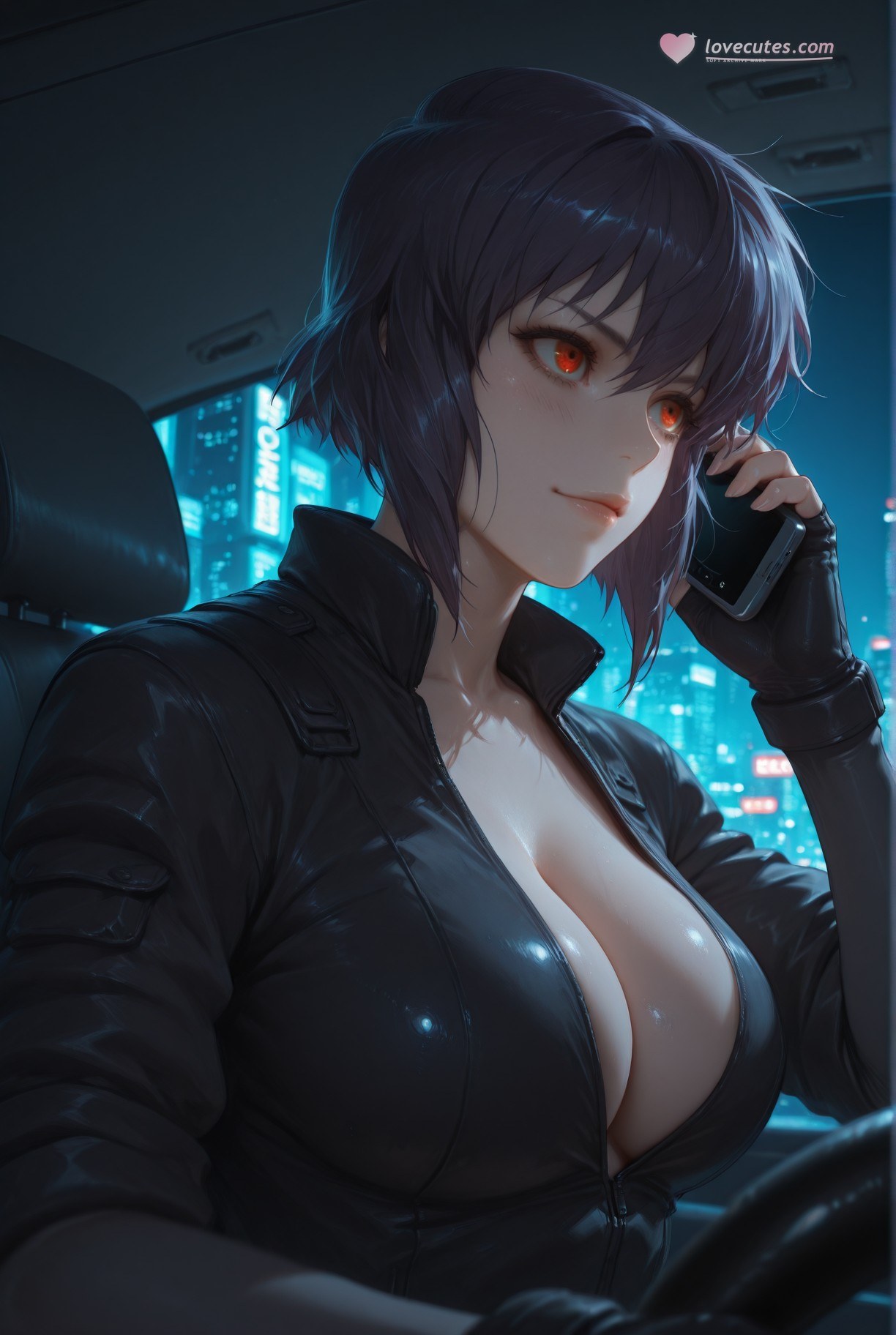 AI Generated Anime Girl - 攻壳机动队 草薙素子：黑丝蕾丝内衣紧身衣湿身露穴 333P