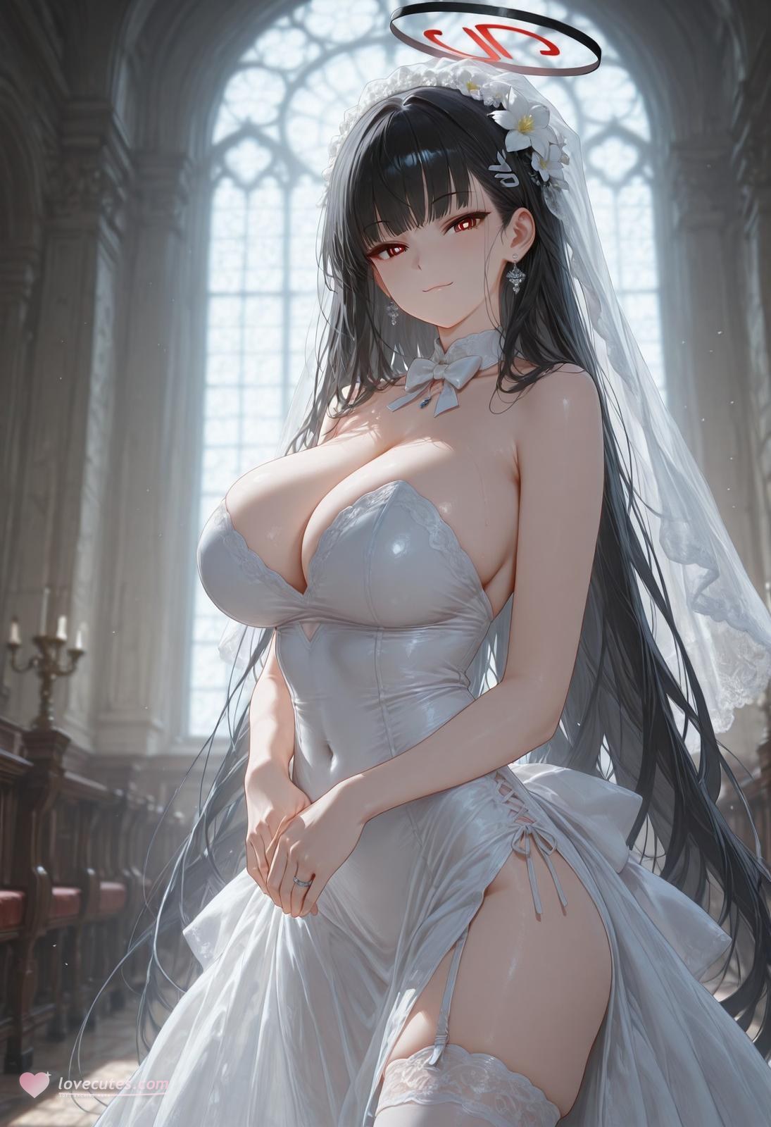 AI Generated Anime Girl - 碧蓝档案 调月莉音 Vol.3：黑丝蕾丝内衣紧身衣湿身露穴 163P