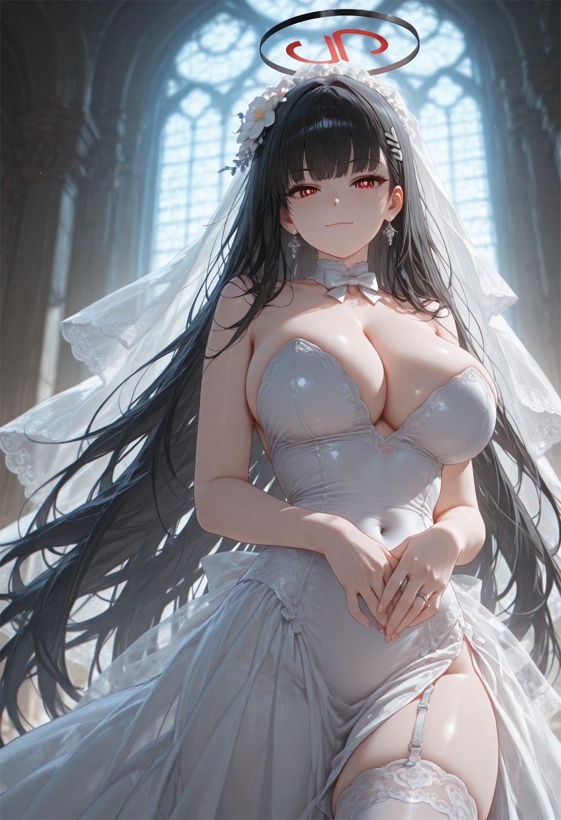 AI Generated Anime Girl - 碧蓝档案 调月莉音 Vol.3：黑丝蕾丝内衣紧身衣湿身露穴 163P
