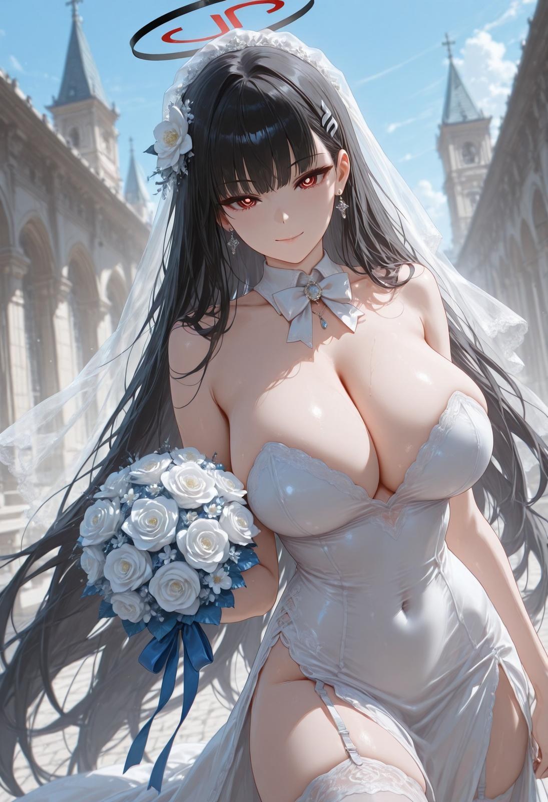 AI Generated Anime Girl - 碧蓝档案 调月莉音 Vol.3：黑丝蕾丝内衣紧身衣湿身露穴 163P