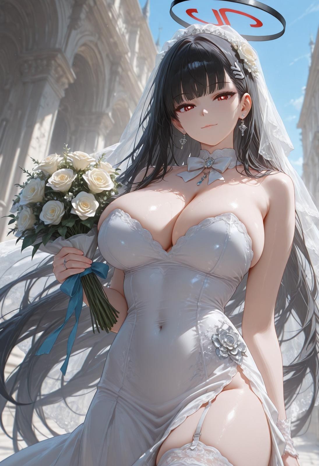 AI Generated Anime Girl - 碧蓝档案 调月莉音 Vol.3：黑丝蕾丝内衣紧身衣湿身露穴 163P