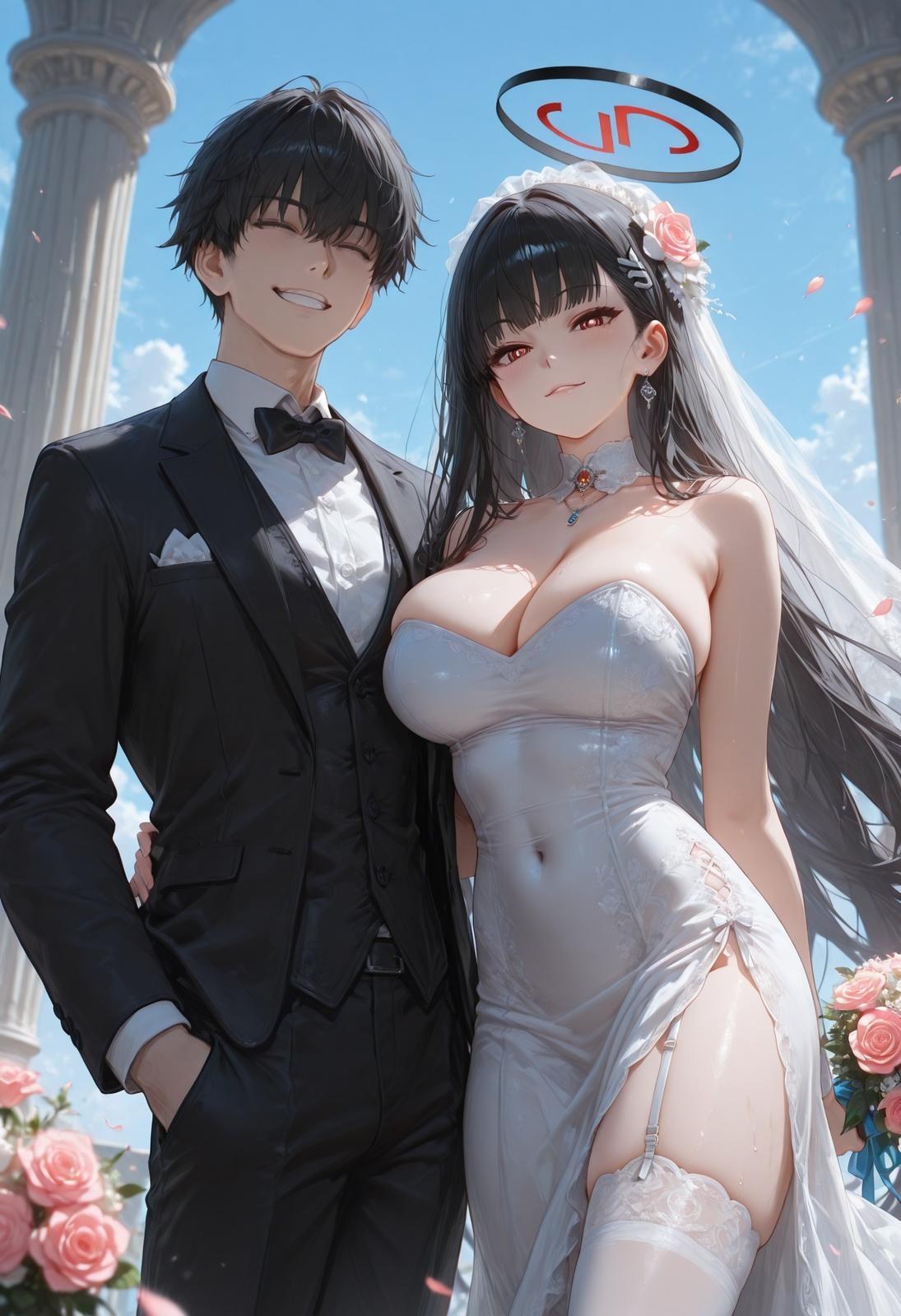AI Generated Anime Girl - 碧蓝档案 调月莉音 Vol.3：黑丝蕾丝内衣紧身衣湿身露穴 163P