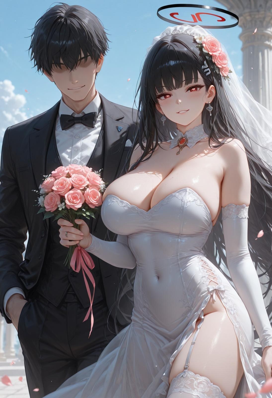 AI Generated Anime Girl - 碧蓝档案 调月莉音 Vol.3：黑丝蕾丝内衣紧身衣湿身露穴 163P