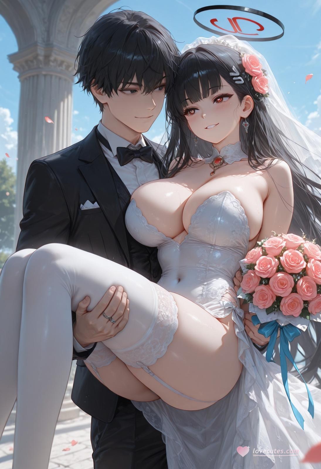 AI Generated Anime Girl - 碧蓝档案 调月莉音 Vol.3：黑丝蕾丝内衣紧身衣湿身露穴 163P