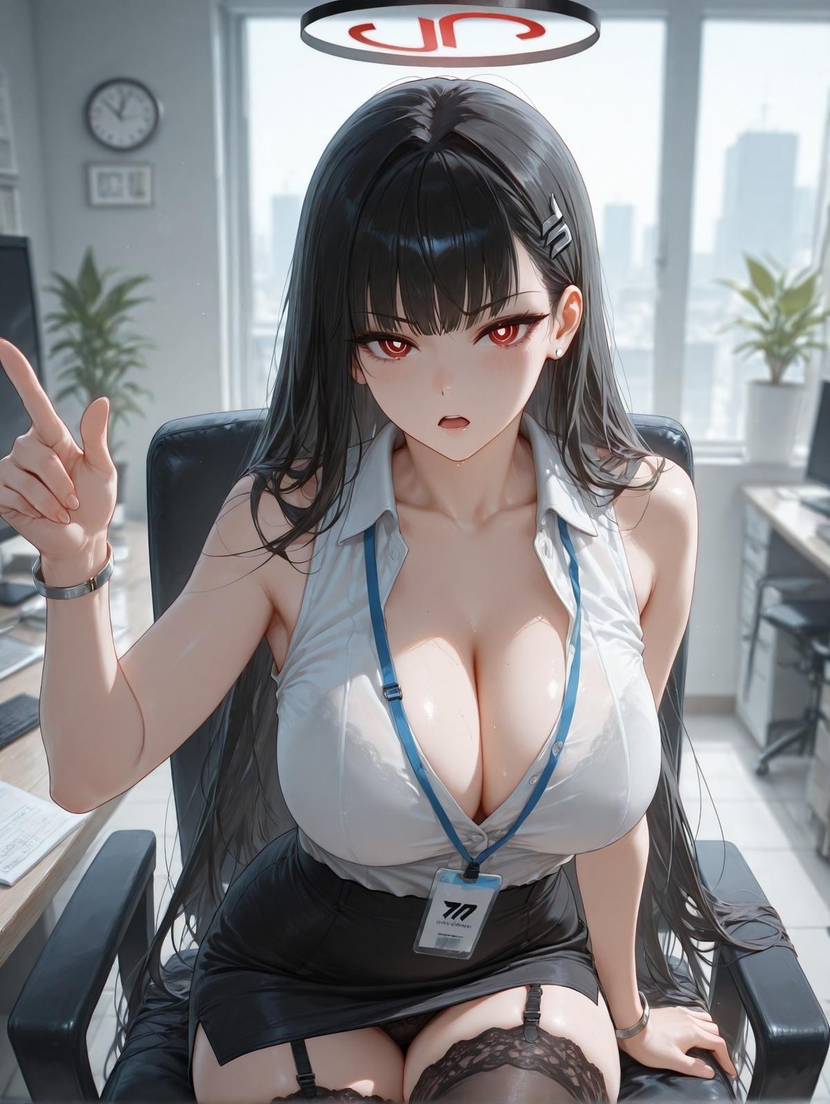 AI Generated Anime Girl - 碧蓝档案 一之濑明日奈：黑丝紧身衣湿身露穴 94P