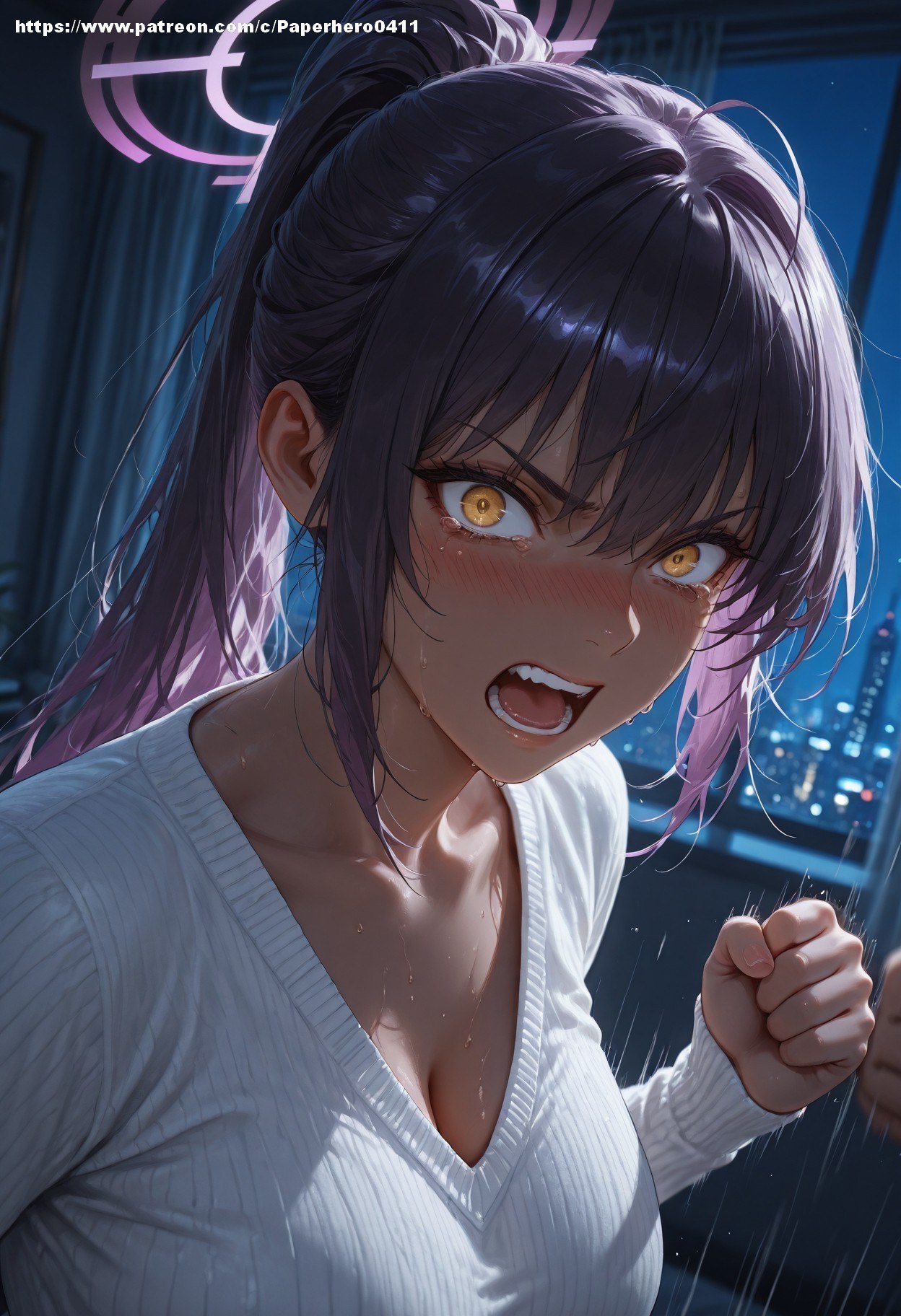 AI Generated Anime Girl - 碧蓝档案 一之濑明日奈、角楯花凛 NTR：黑丝紧身衣湿身露穴 147P