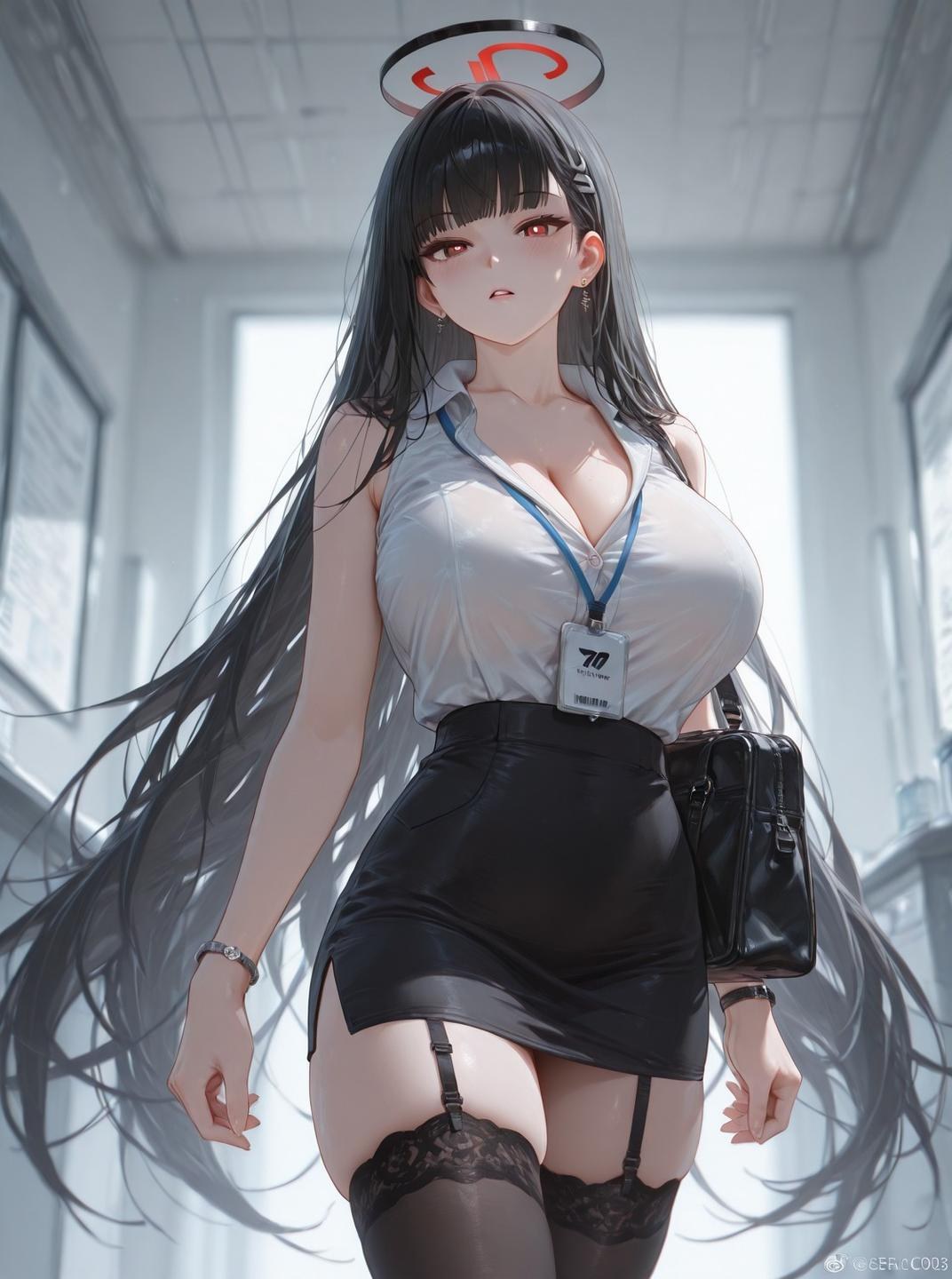 AI Generated Anime Girl - 碧蓝档案 一之濑明日奈 Vol.2：黑丝蕾丝内衣白丝紧身衣露穴 95P