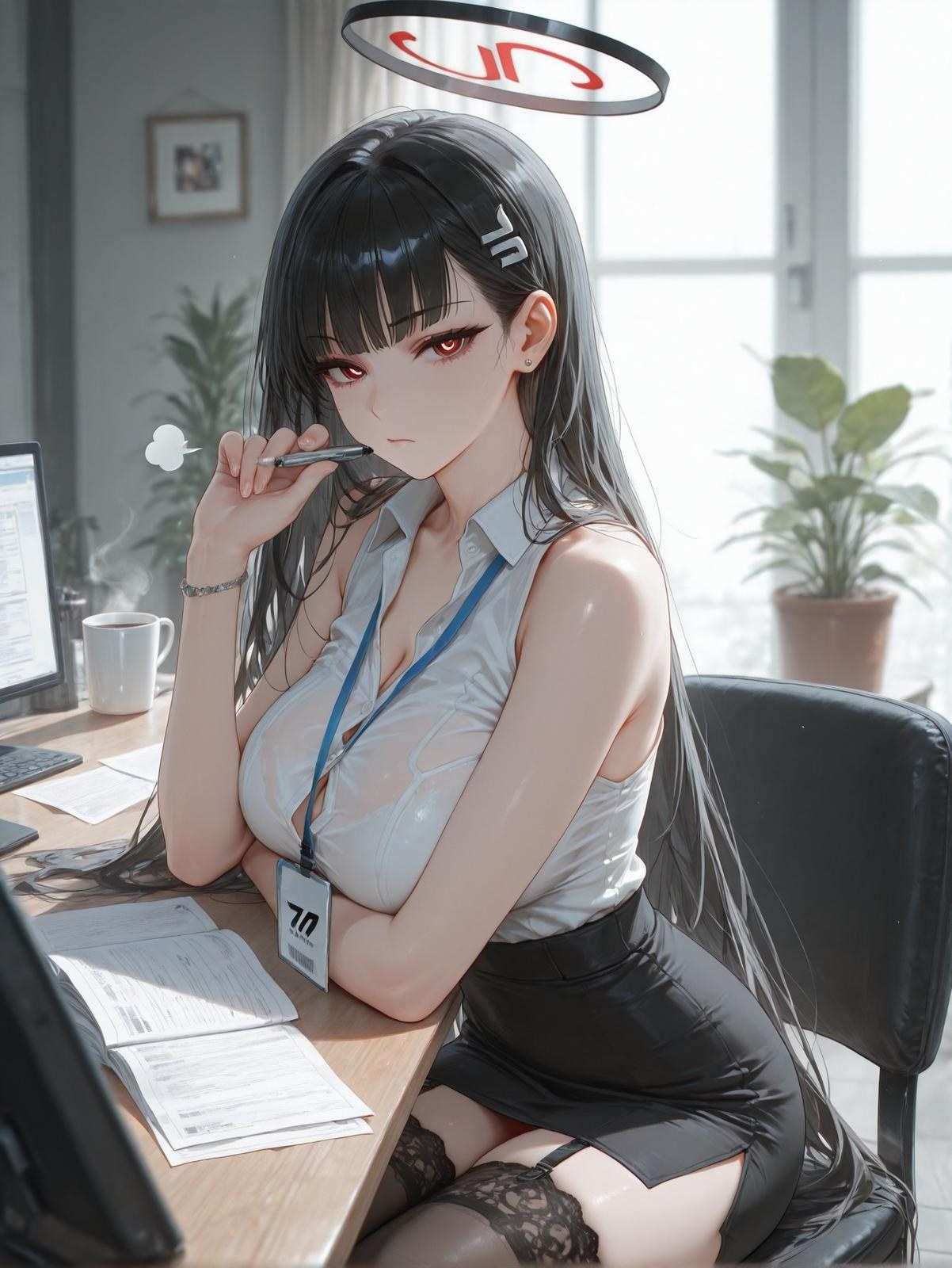AI Generated Anime Girl - 碧蓝档案 一之濑明日奈 Vol.2：黑丝蕾丝内衣白丝紧身衣露穴 95P