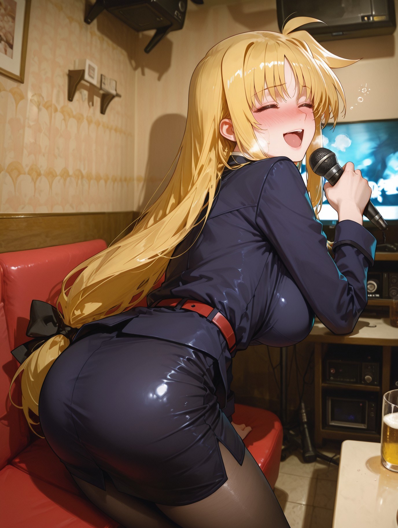AI Generated Anime Girl - Nanoha Fate Testarossa ถุงน่องดำลิงเจอรี 357P
