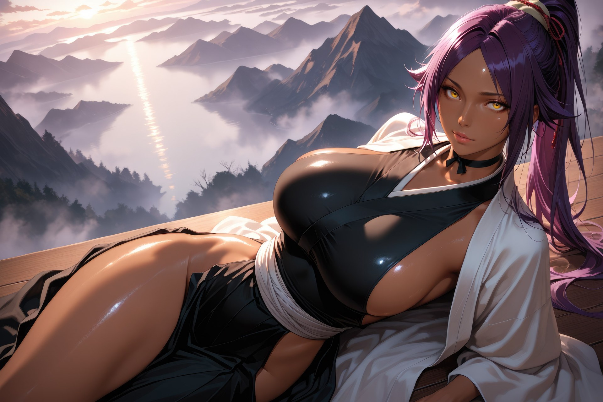 AI Generated Anime Girl - BLEACH 四楓院夜一 ボディスーツ AI画像ギャラリー 955P