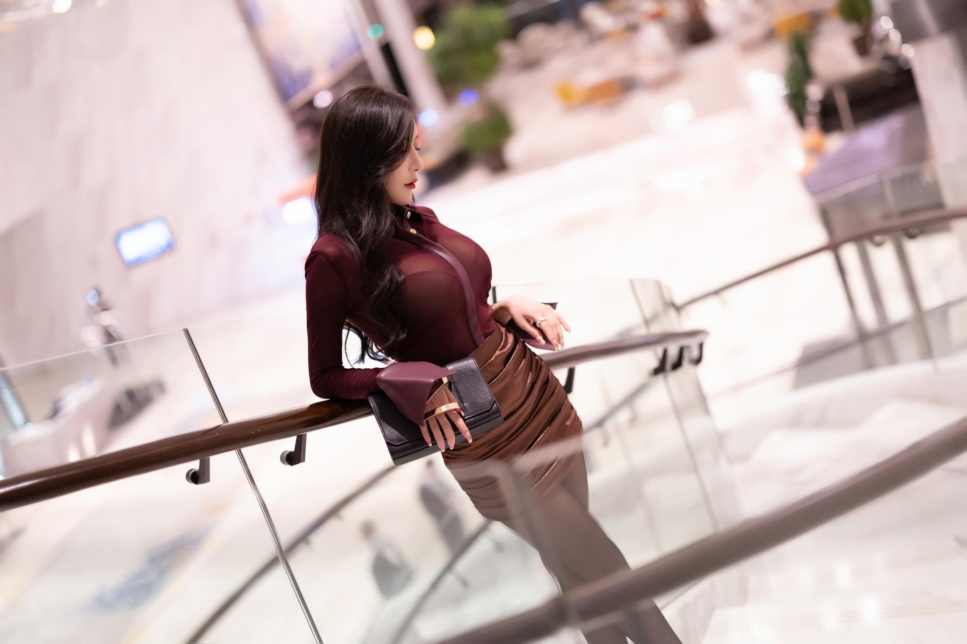 [model photo set] Wang Xinyao - Xiuren model burgundy sheer mature outfit 写真セット 110P