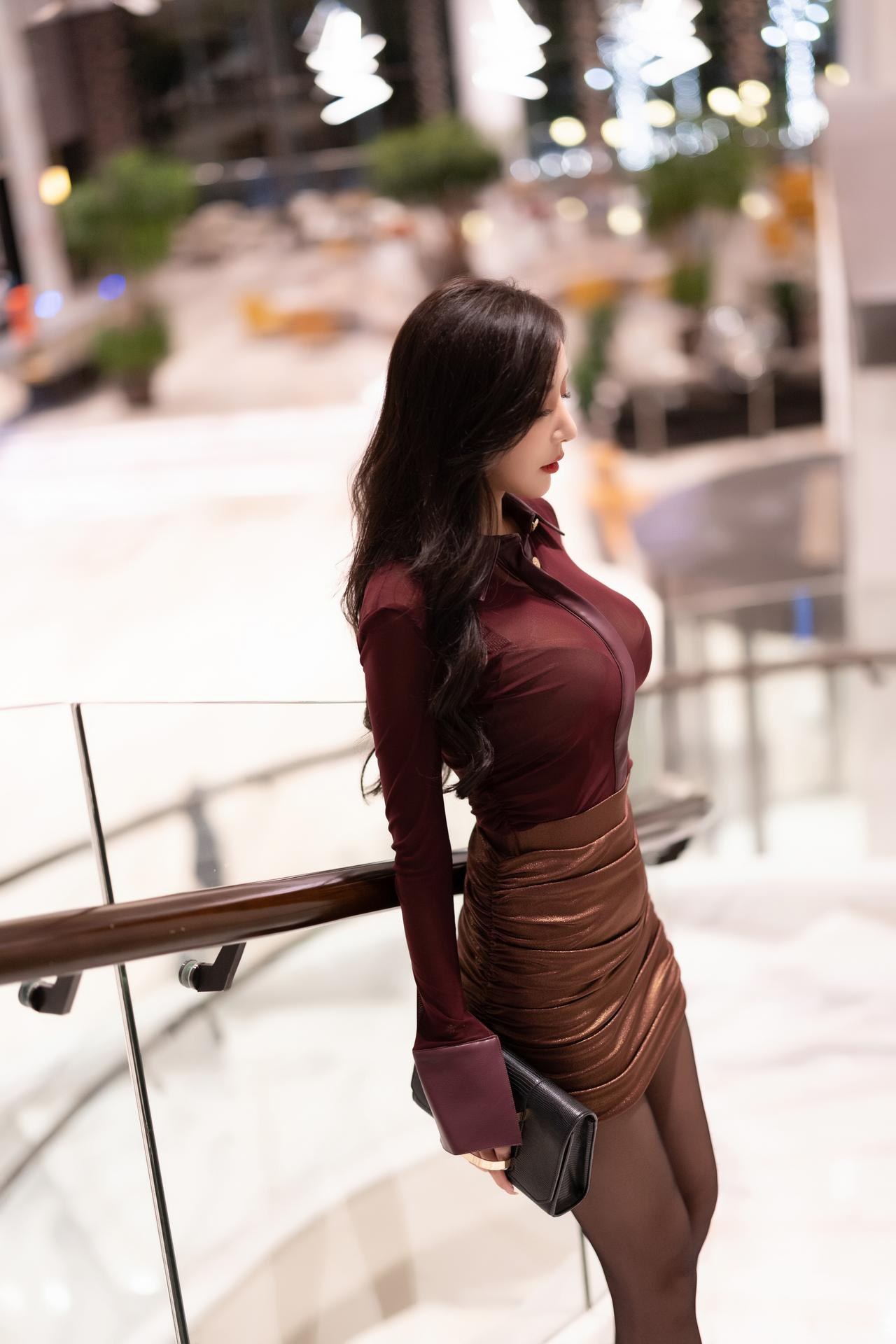 [model photo set] Wang Xinyao - Xiuren model burgundy sheer mature outfit 写真セット 110P