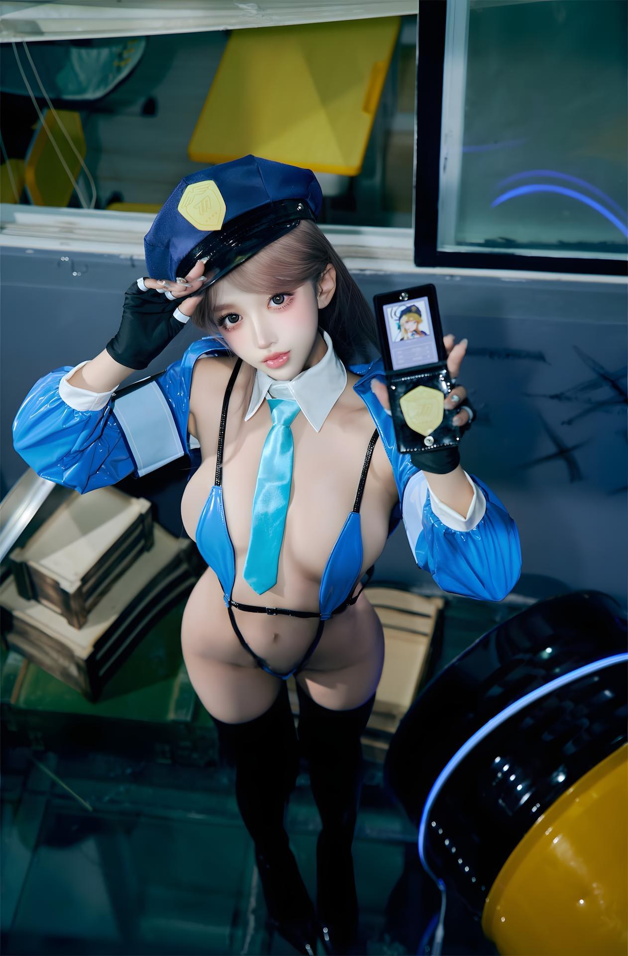 [写真] 过期米线线喵 - 女警：蓝黑女警制服 黑丝美腿私拍 59P