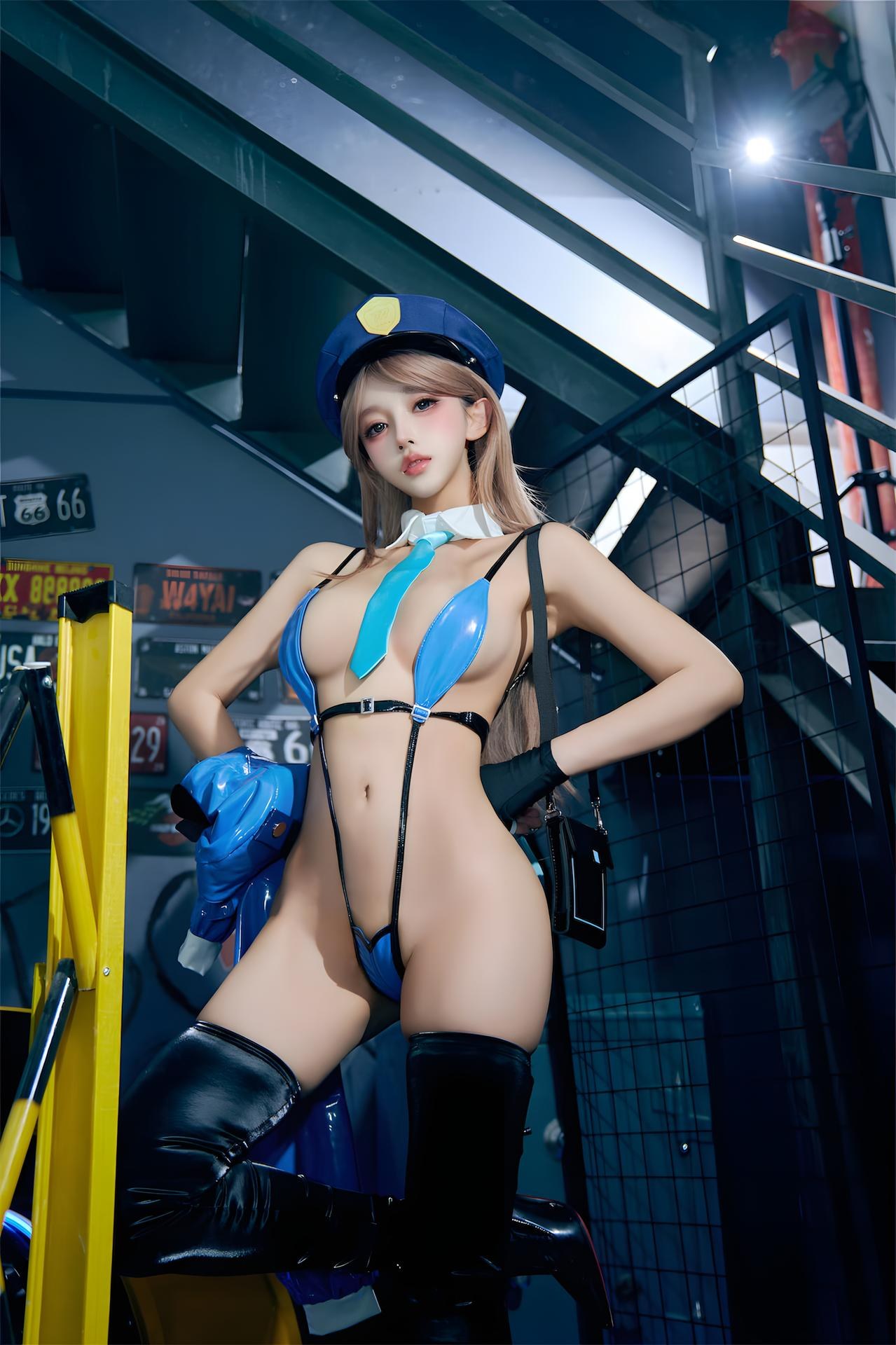 [写真] 过期米线线喵 - 女警：蓝黑女警制服 黑丝美腿私拍 59P