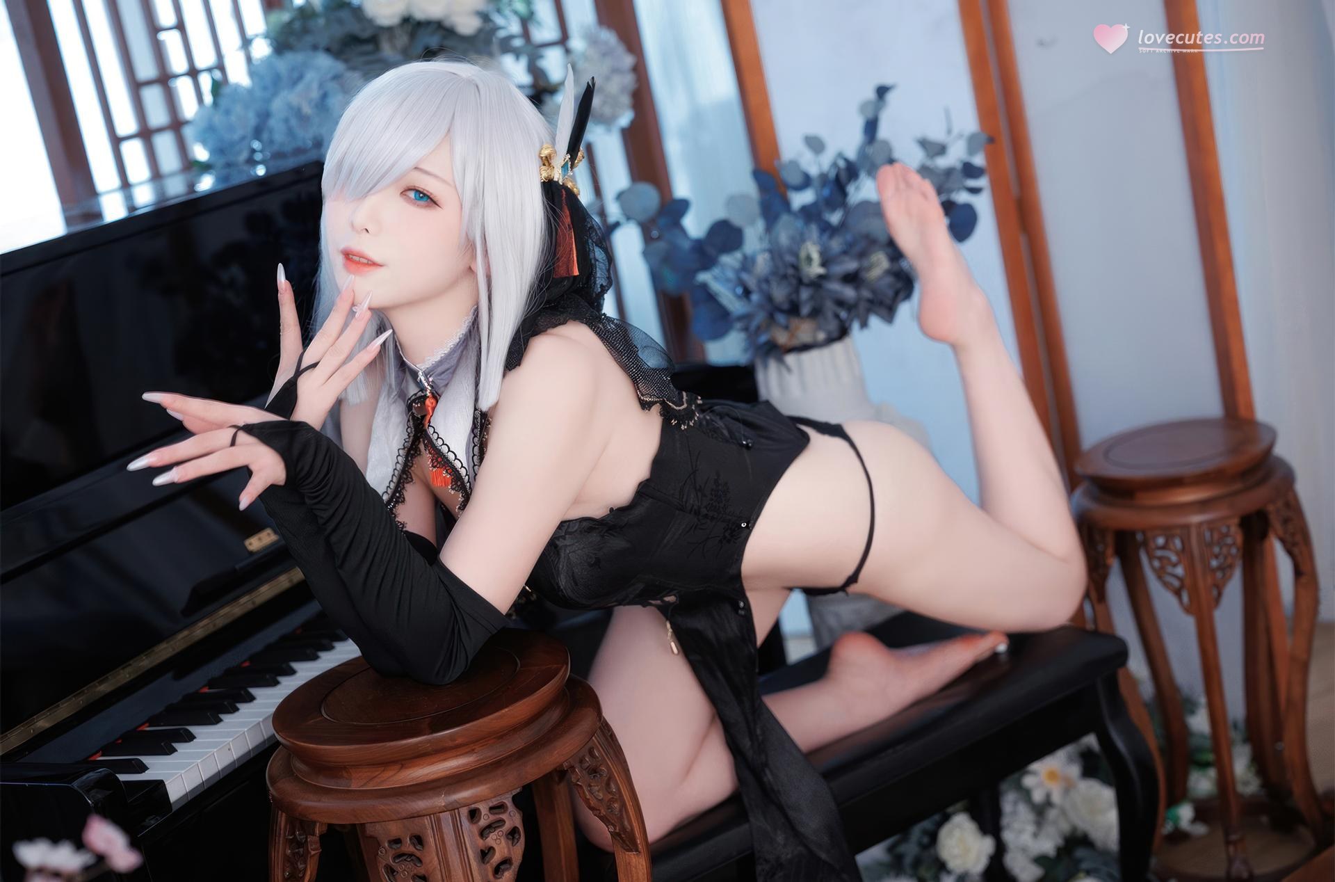 [cosplay] 封疆疆v - 原神 申鹤黑婚纱：黑纱礼服大尺度角色还原 20P