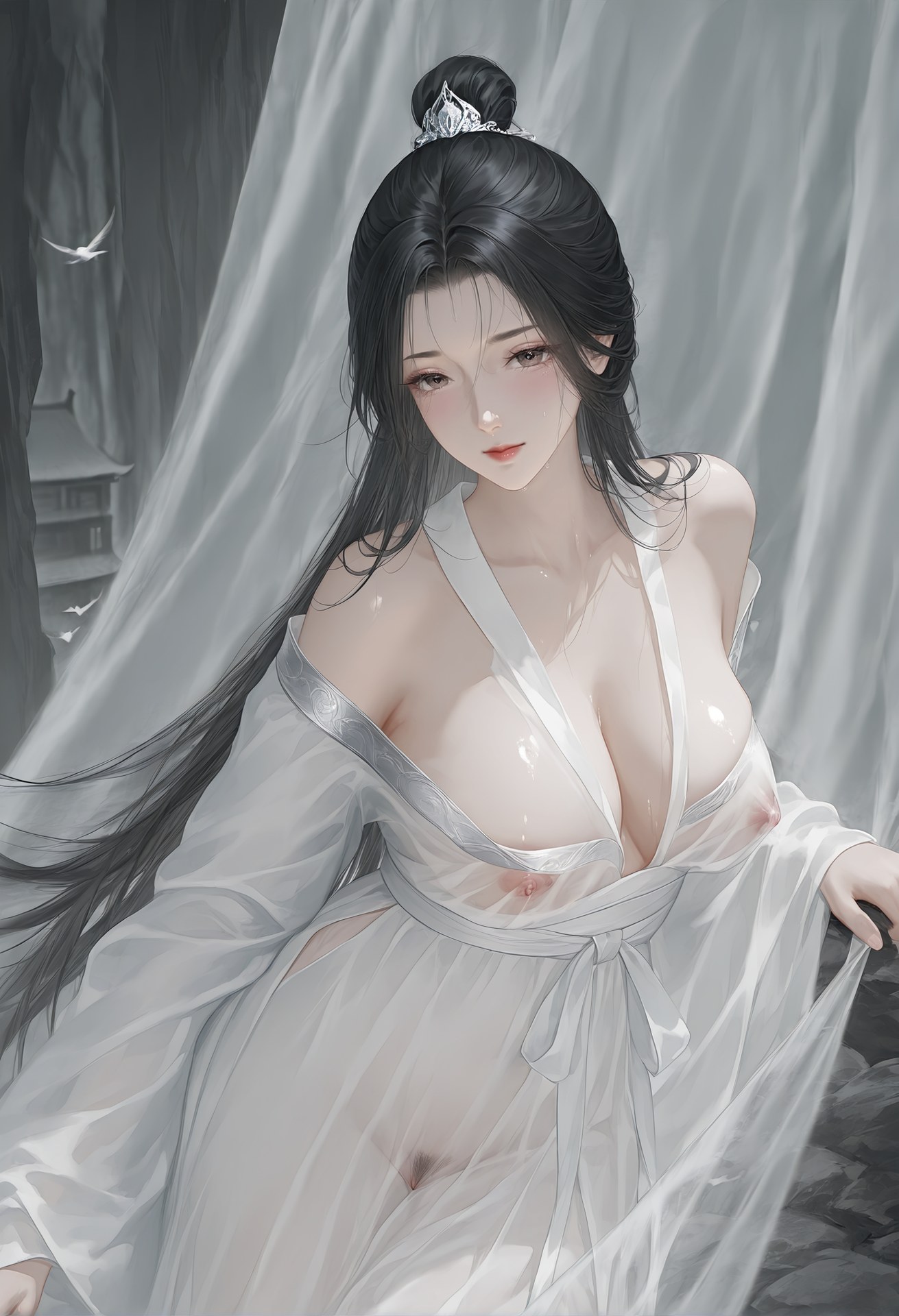 AI Porn - 小龙女：白衣古装露穴成人向图集 48P