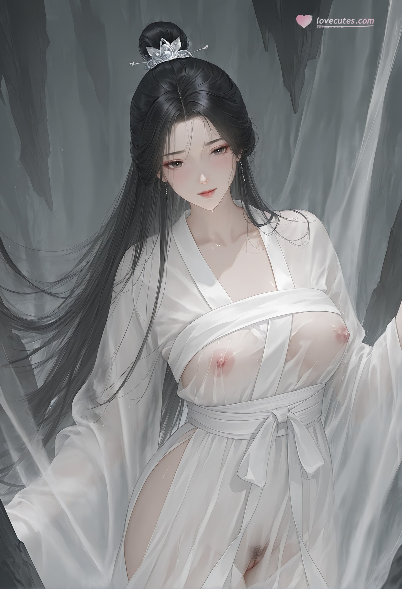 AI Porn - 小龙女：白衣古装露穴成人向图集 48P