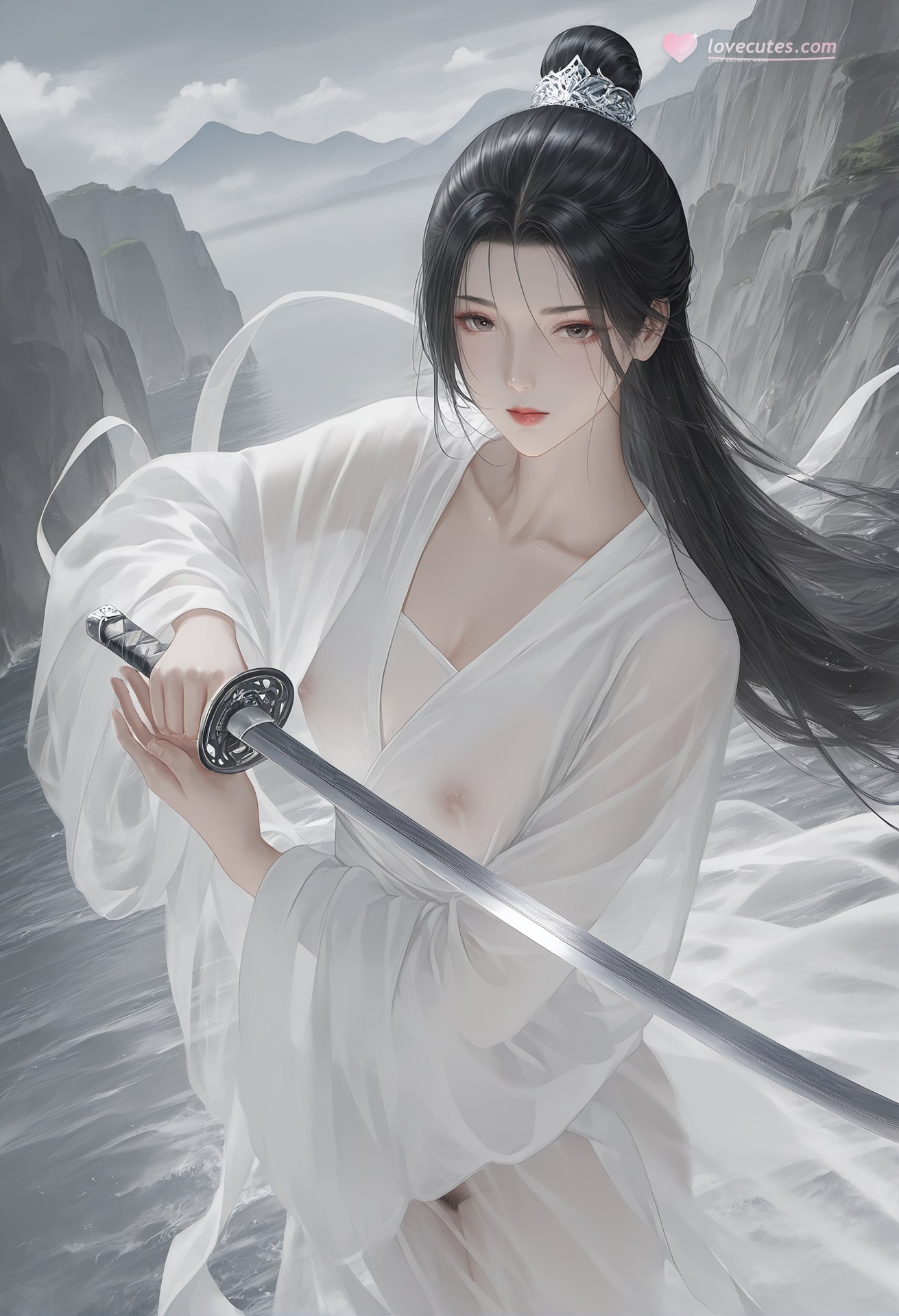 AI Porn - 小龙女：白衣透视古装露点图集 26P