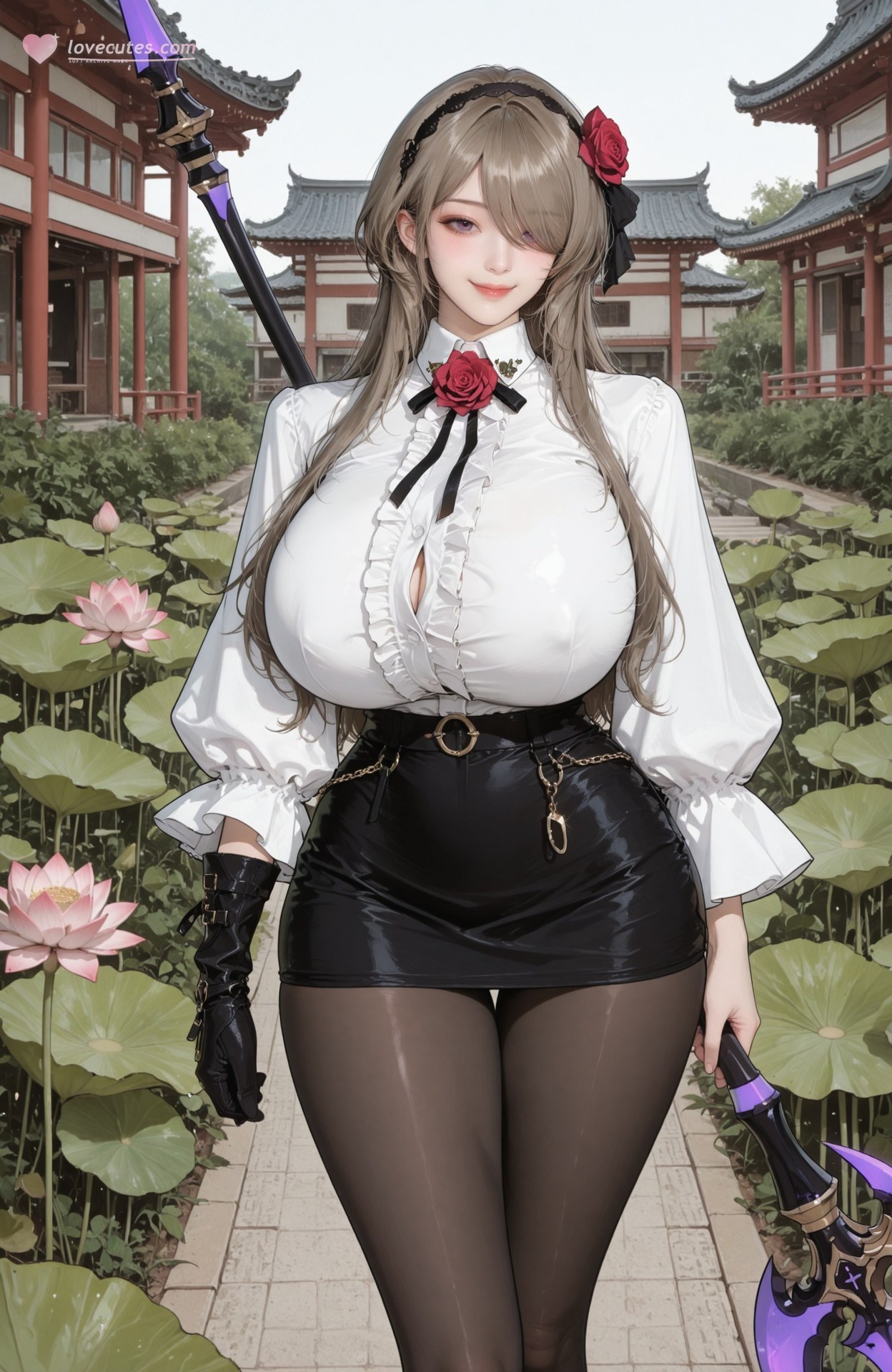 AI Generated Anime Girl - 崩坏3 迷迭香：黑丝蕾丝内衣紧身衣湿身露穴 97P