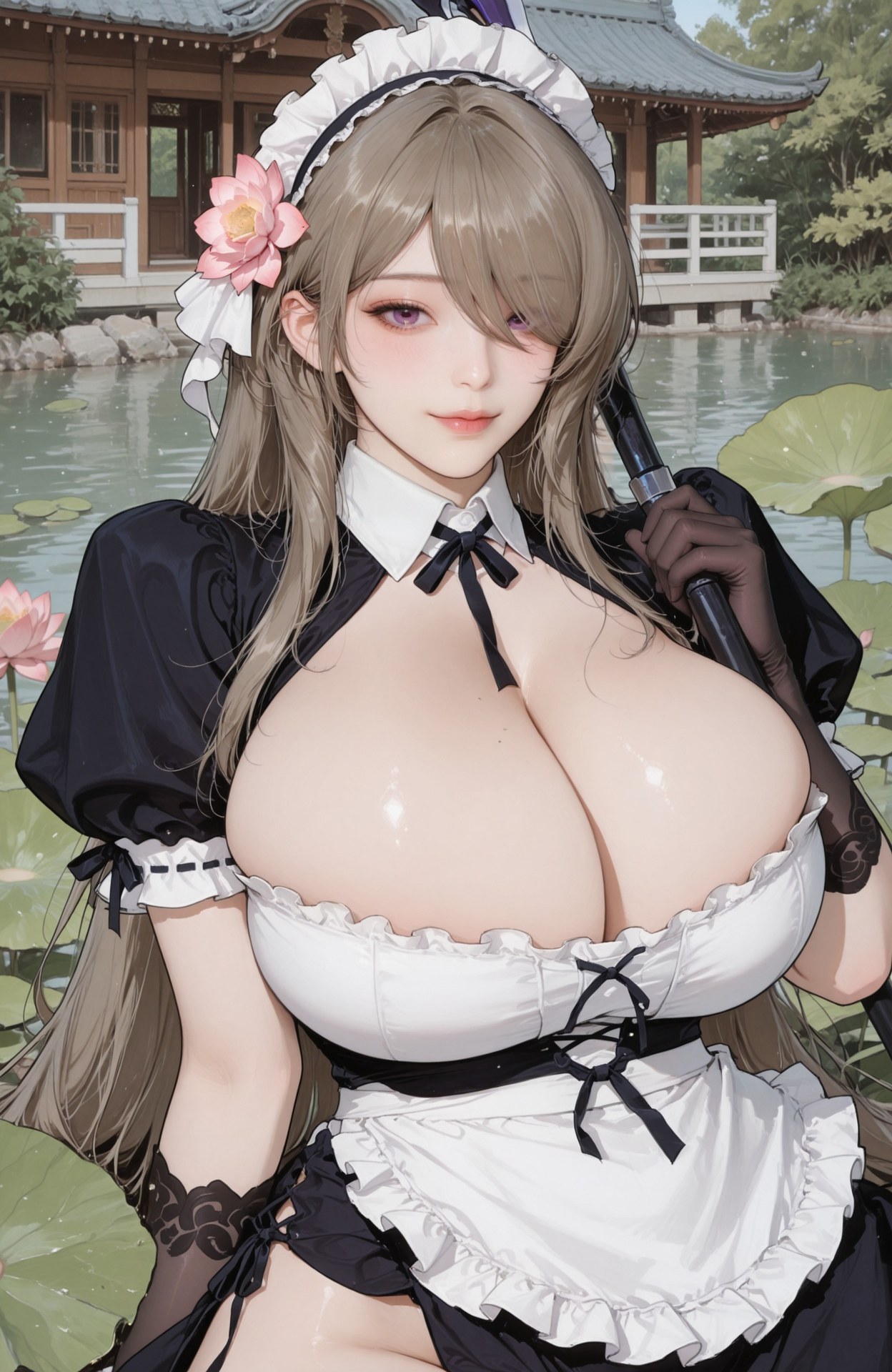AI Generated Anime Girl - 崩坏3 迷迭香：黑丝蕾丝内衣紧身衣湿身露穴 97P