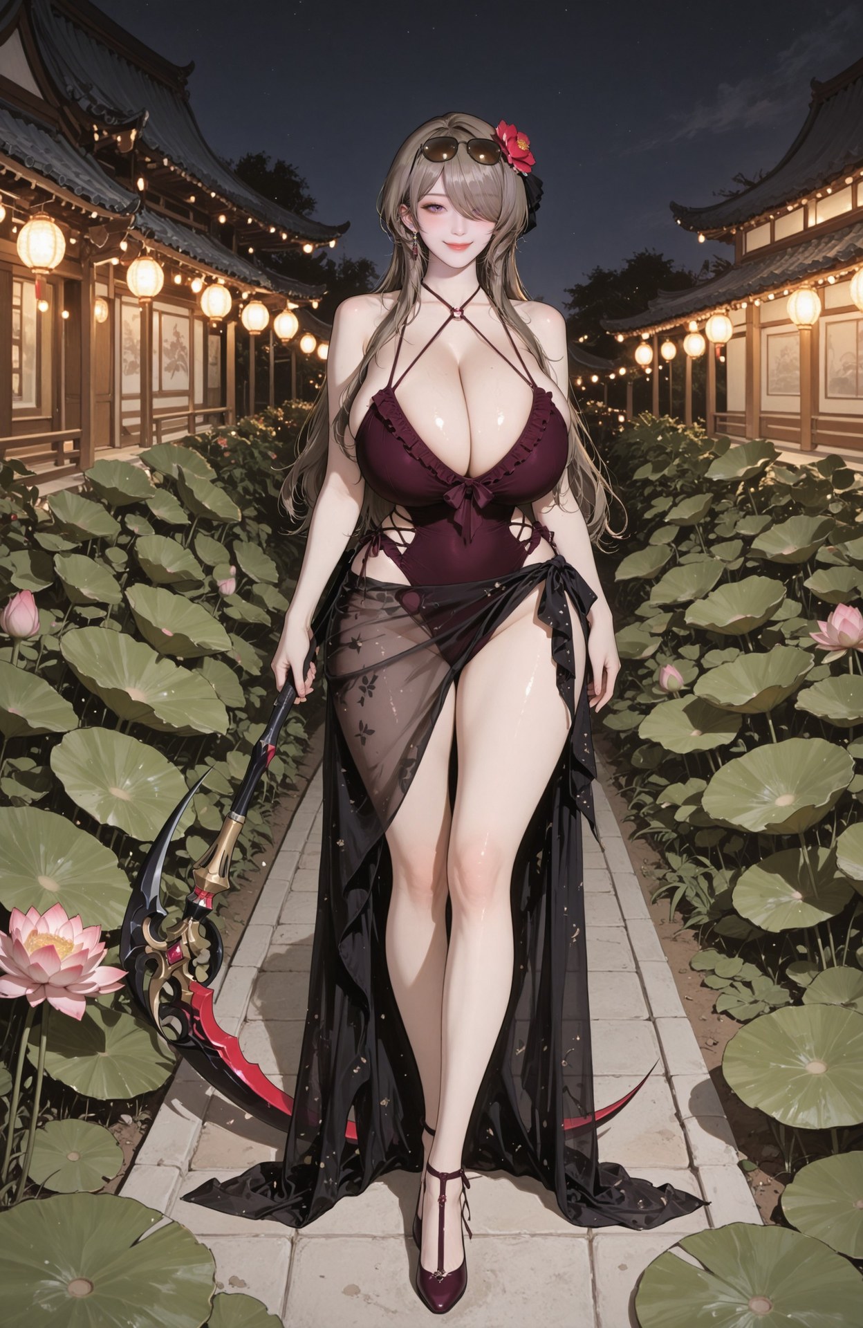 AI Generated Anime Girl - 崩坏3 迷迭香：黑丝蕾丝内衣紧身衣湿身露穴 97P