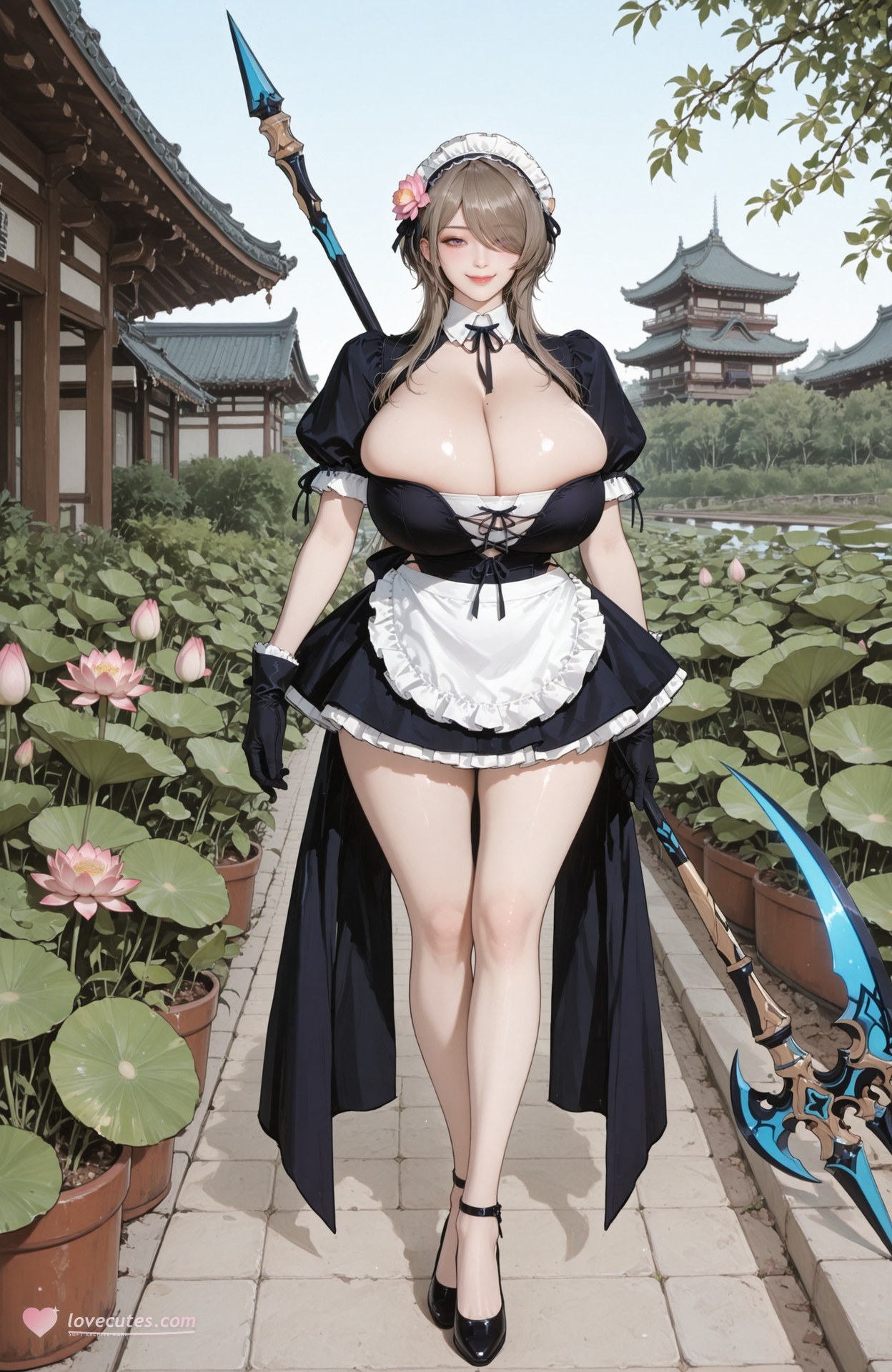 AI Generated Anime Girl - 崩坏3 迷迭香：黑丝蕾丝内衣紧身衣湿身露穴 97P