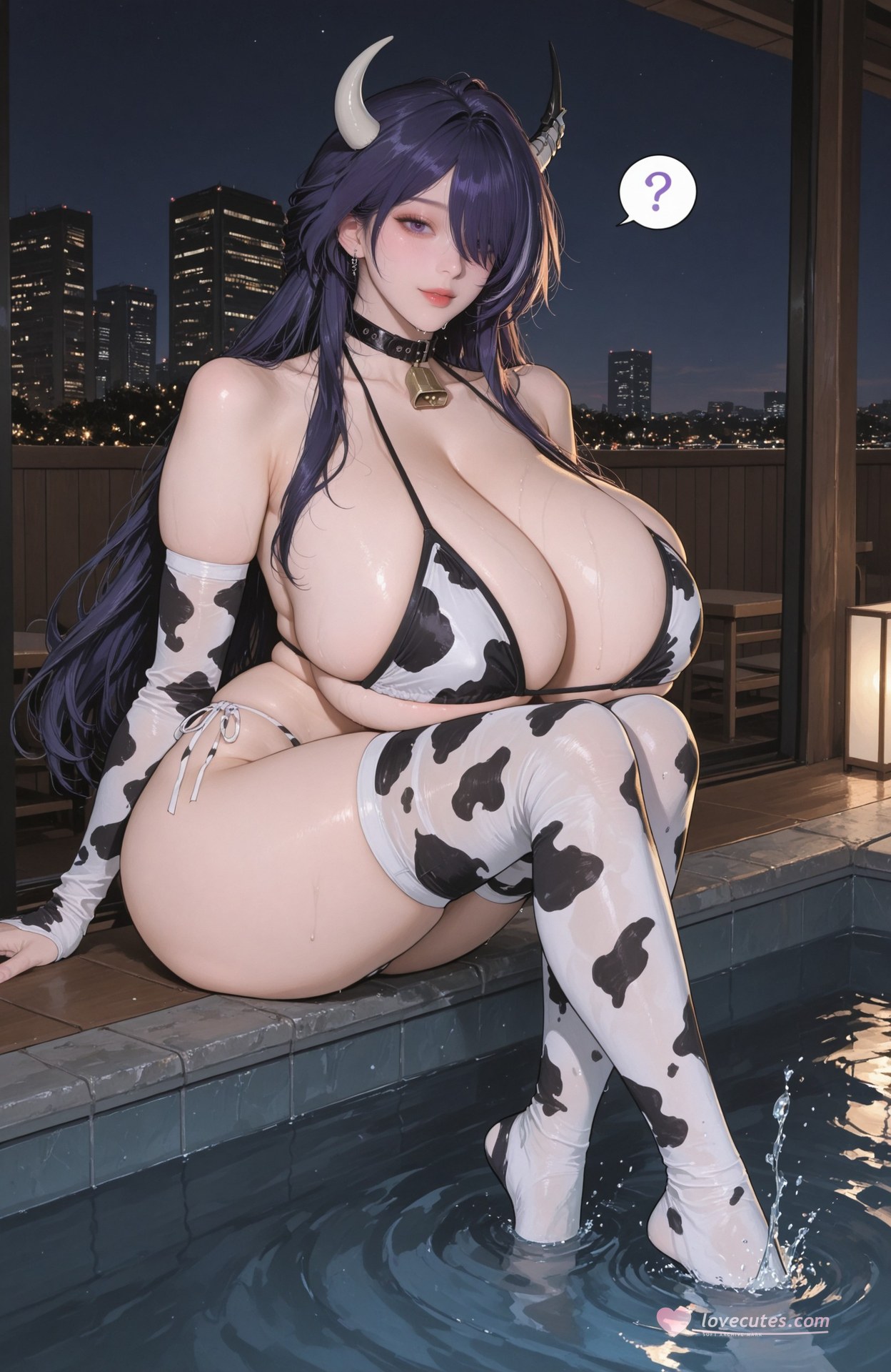 AI Generated Anime Girl - Cow Girl：泳装湿身白丝紧身衣白虎 98P