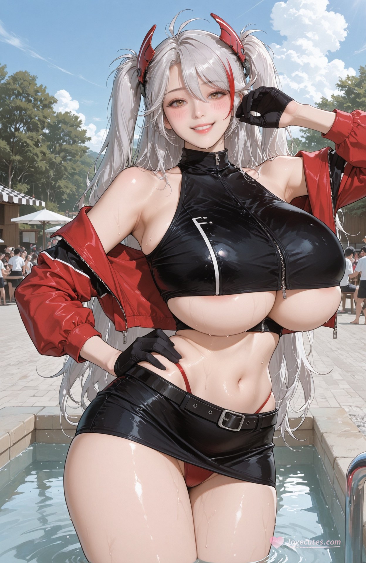 AI Generated Anime Girl - Azur Lane Prinz Eugen: bodysuit, swimsuit, wet-look styling 98P
