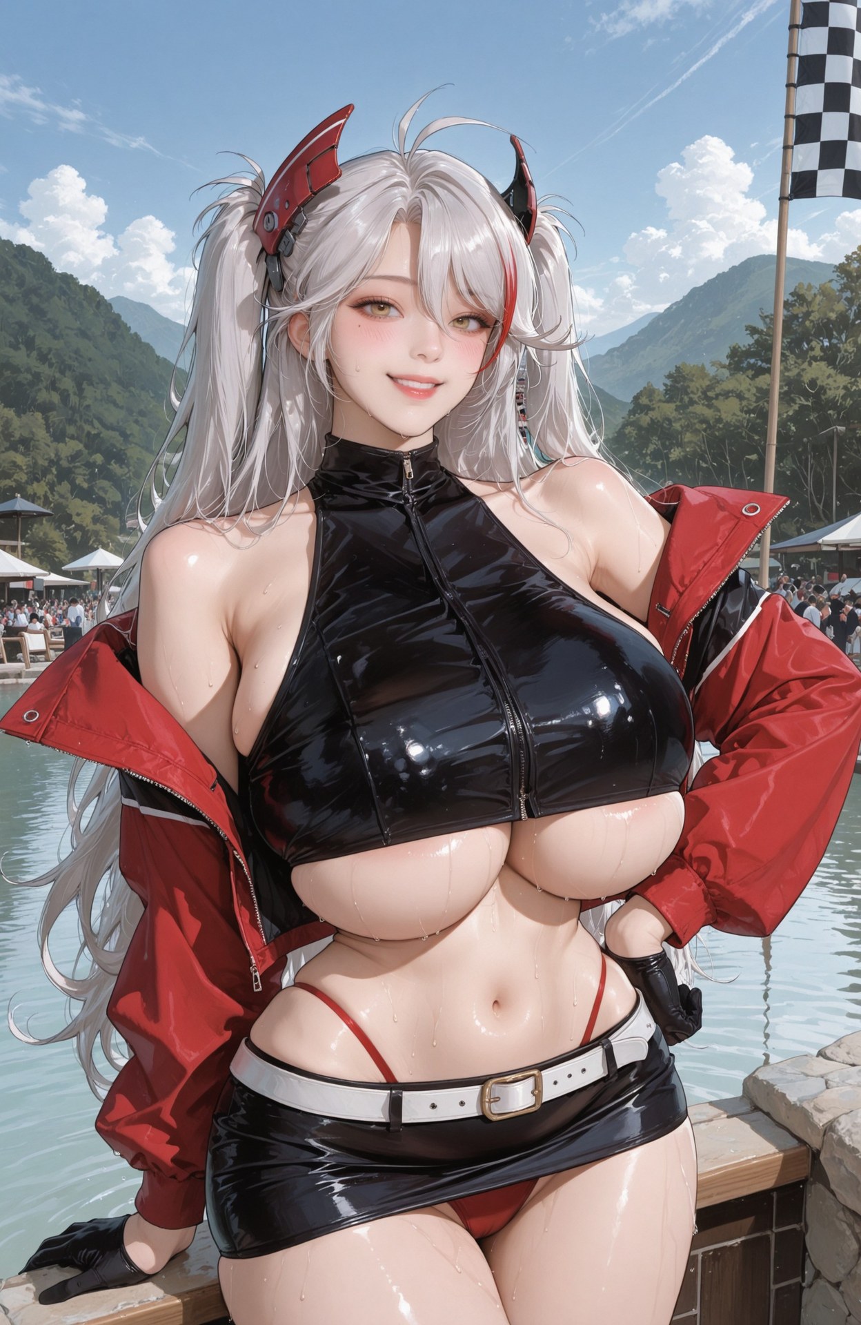 AI Generated Anime Girl - Azur Lane Prinz Eugen: bodysuit, swimsuit, wet-look styling 98P