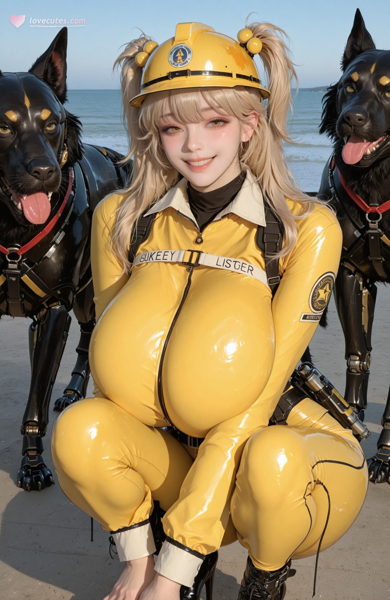 AI Generated Anime Girl - Goddess of Victory NIKKE Liter bodysuit, uniform styling, beach scene, wet-look styling, explicit nude detail AI画像ギャラリー 104P