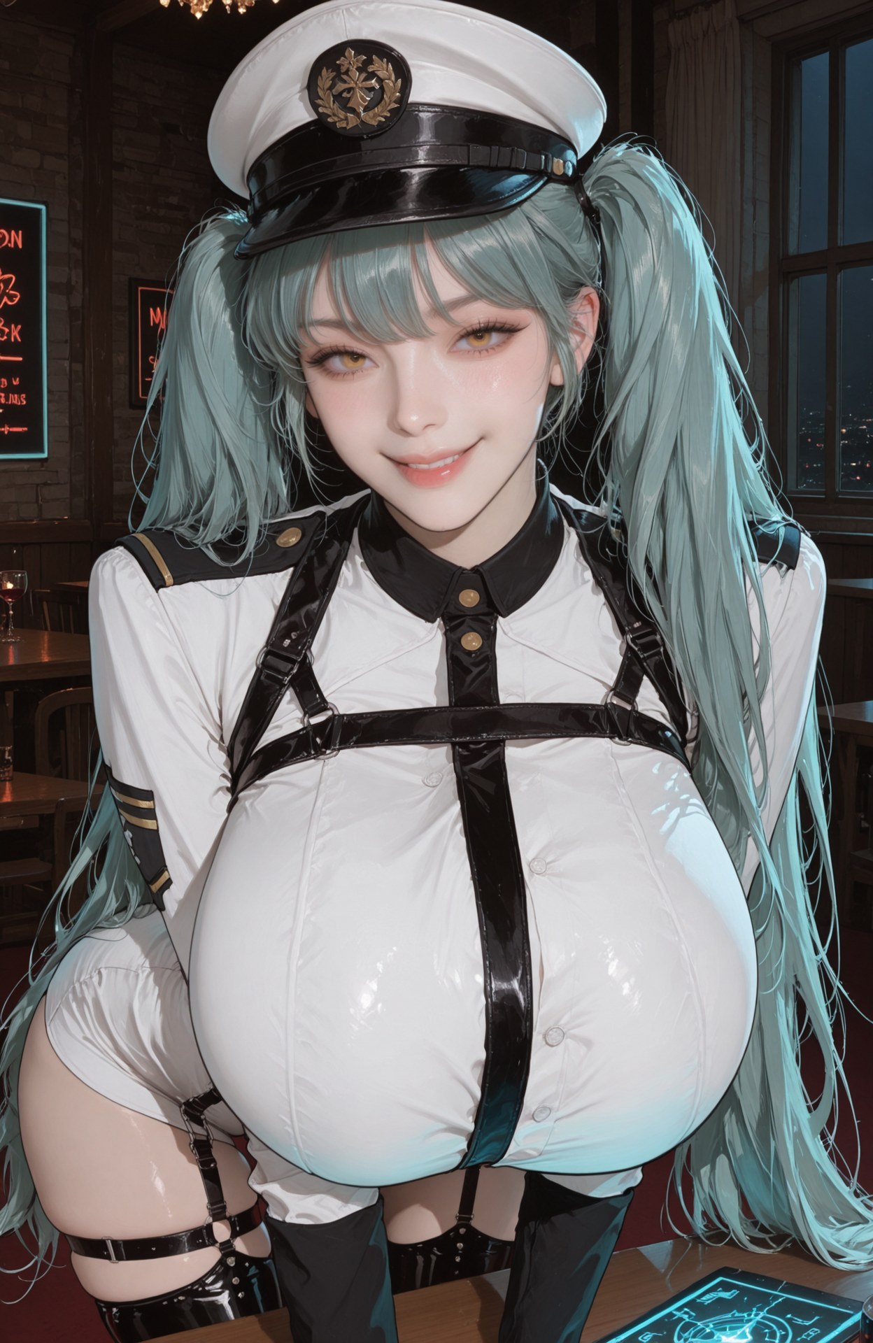 AI Generated Anime Girl - Goddess of Victory NIKKE Privaty bộ ảnh AI bodysuit, black stockings, white stockings, uniform styling, wet-look styling 159P