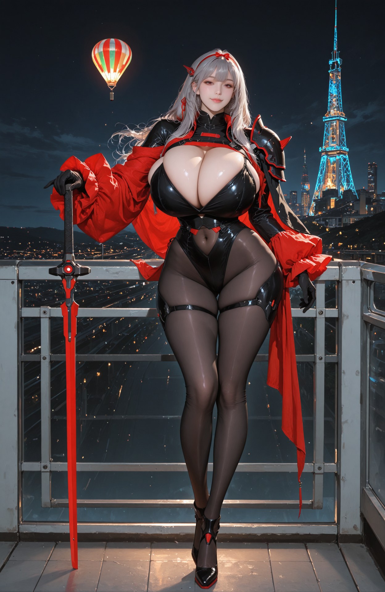 AI Generated Anime Girl - Goddess of Victory NIKKE Scarlet bodysuit, black stockings, wet-look styling, nude detail AI 이미지 갤러리 94P