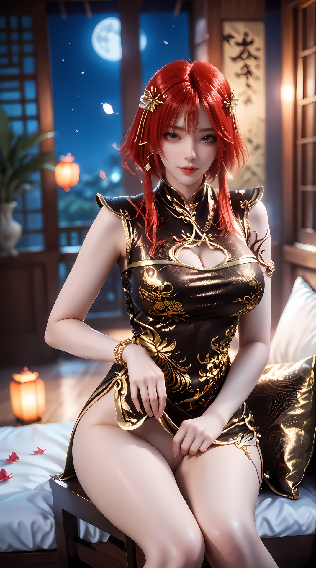AI Porn - 百炼成神 朱绾：黑金旗袍露穴成人向图集 88P