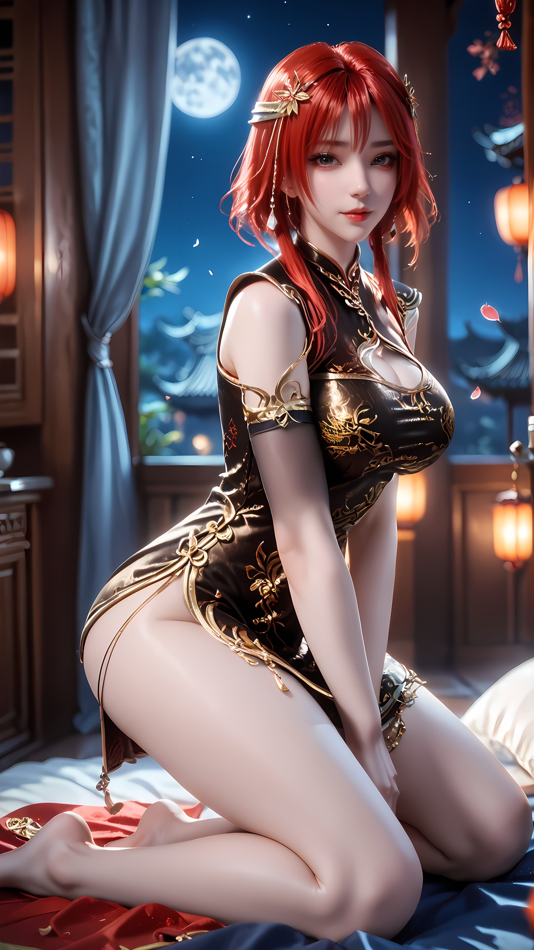 AI Porn - 百炼成神 朱绾：黑金旗袍露穴成人向图集 88P