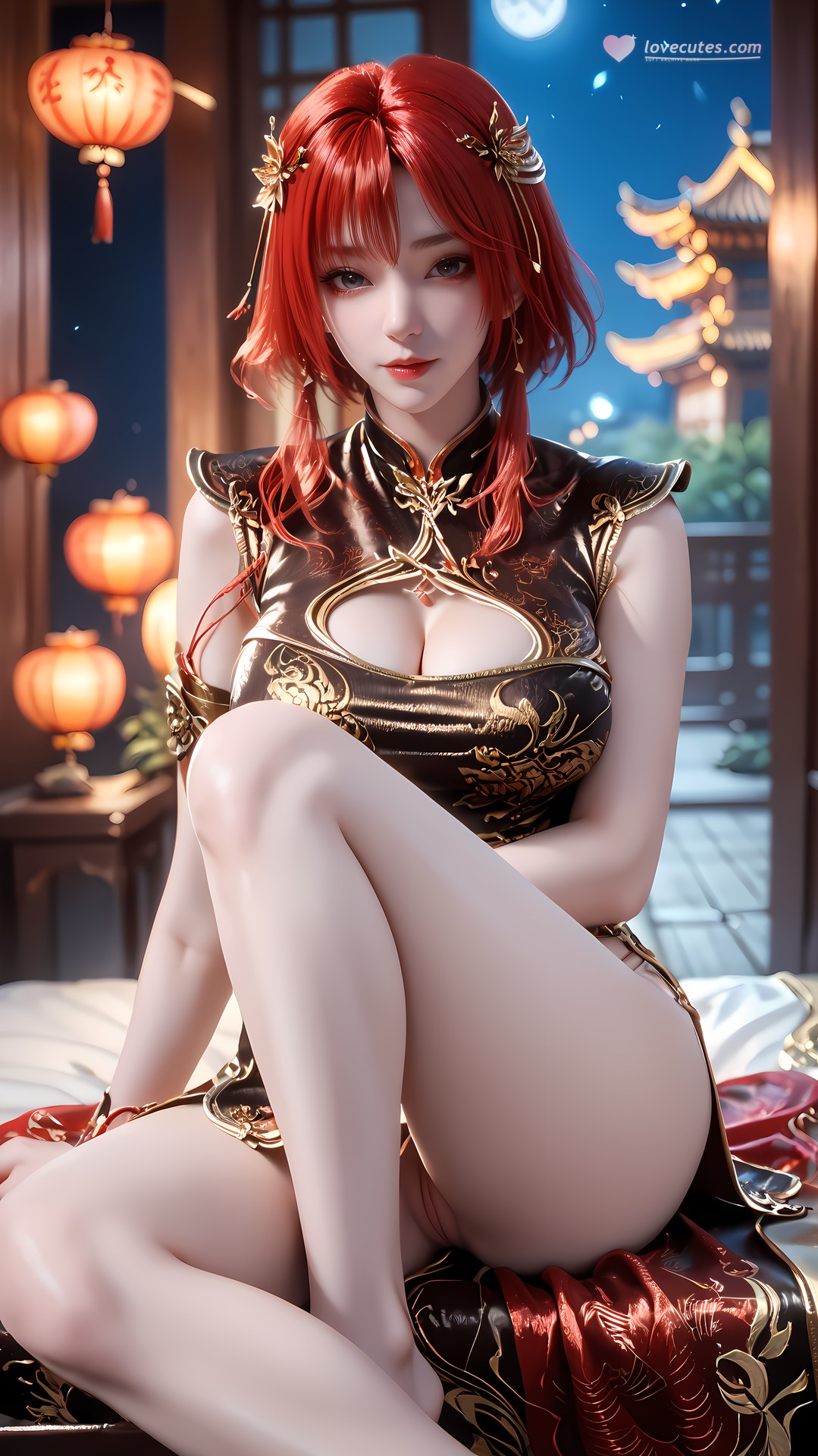 AI Porn - 百炼成神 朱绾：黑金旗袍露穴成人向图集 88P